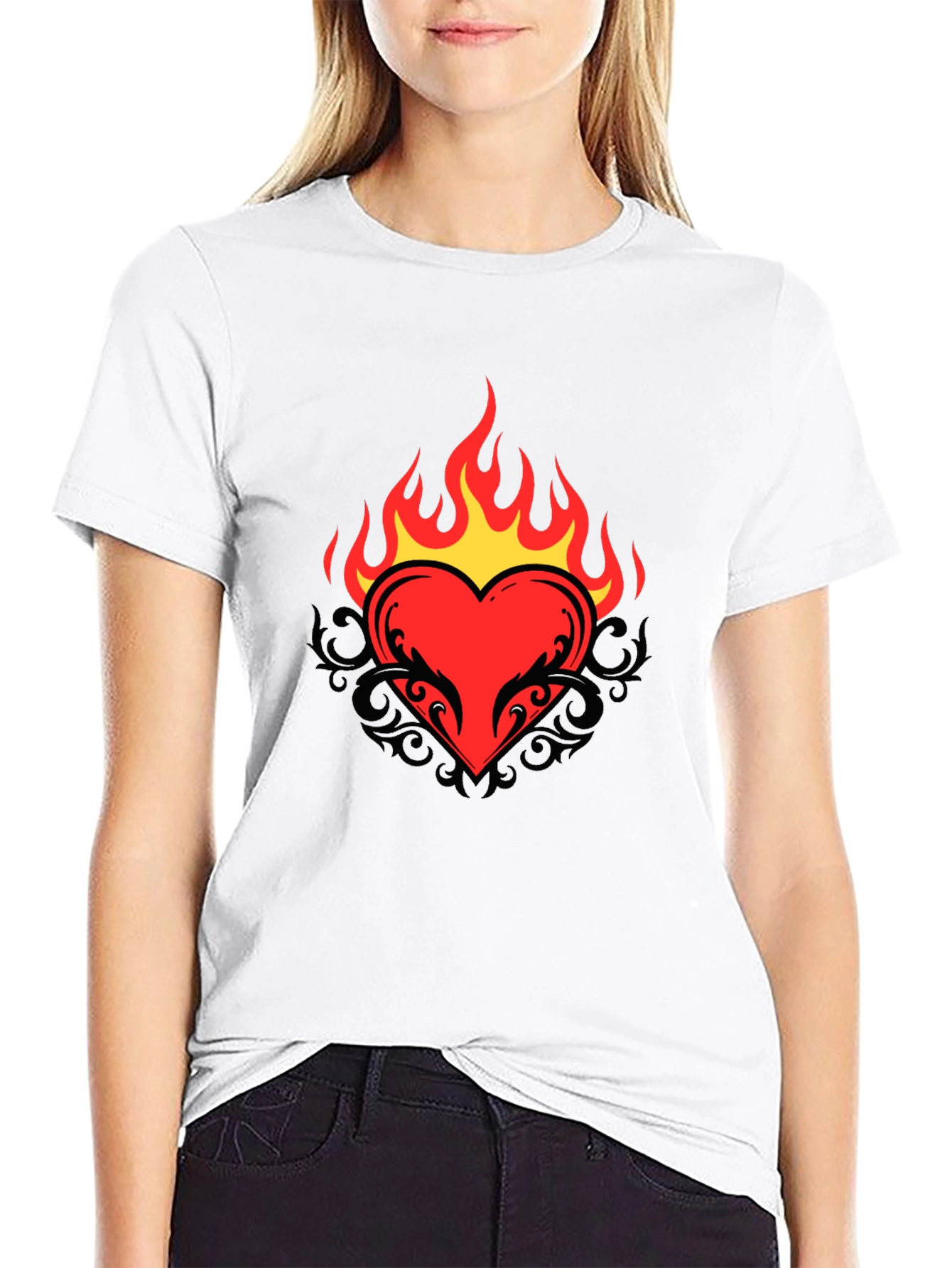 Flaming Heart Graphic Tee - Cool Black T-Shirt