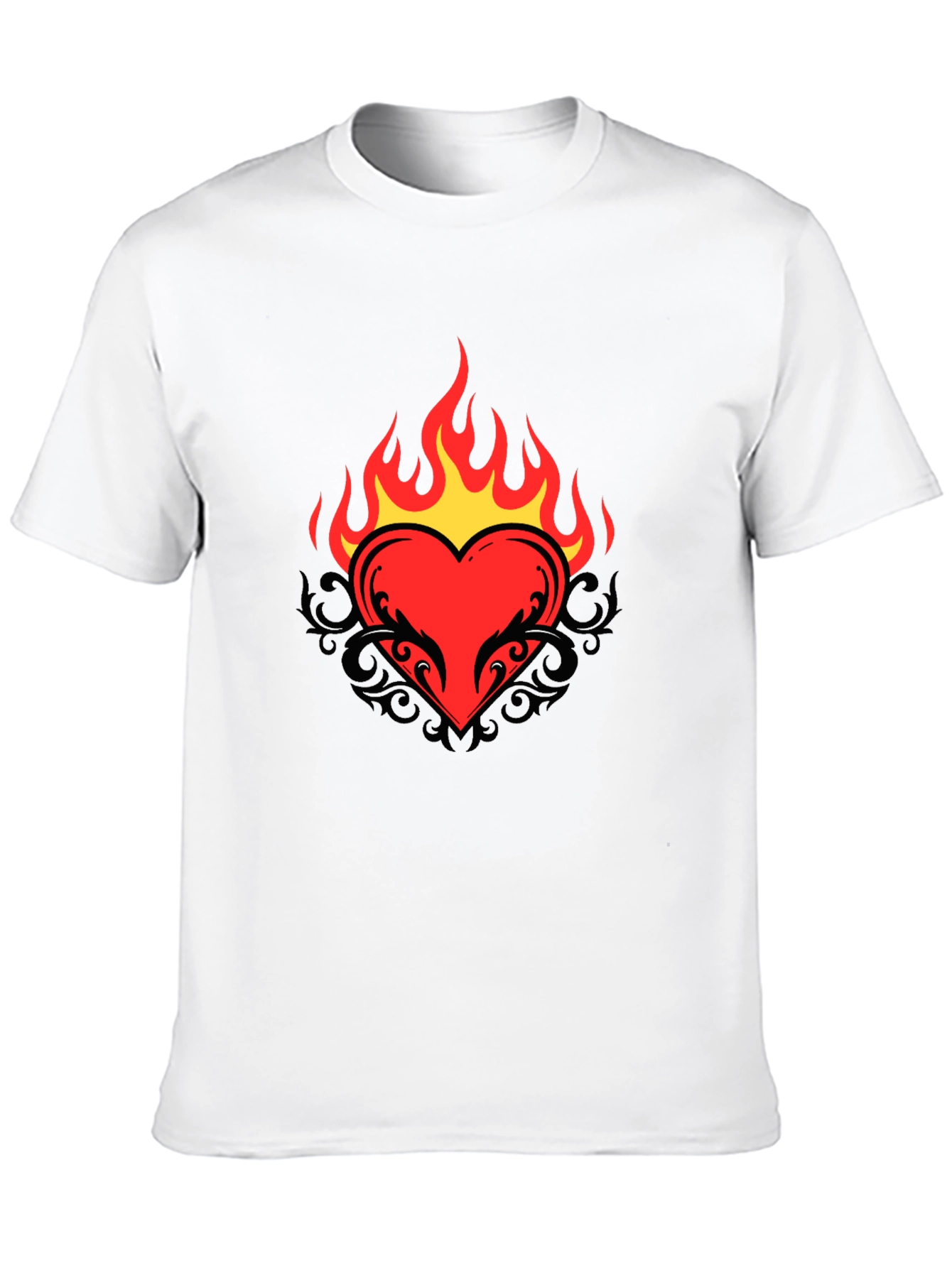 Flaming Heart Graphic Tee - Cool Black T-Shirt
