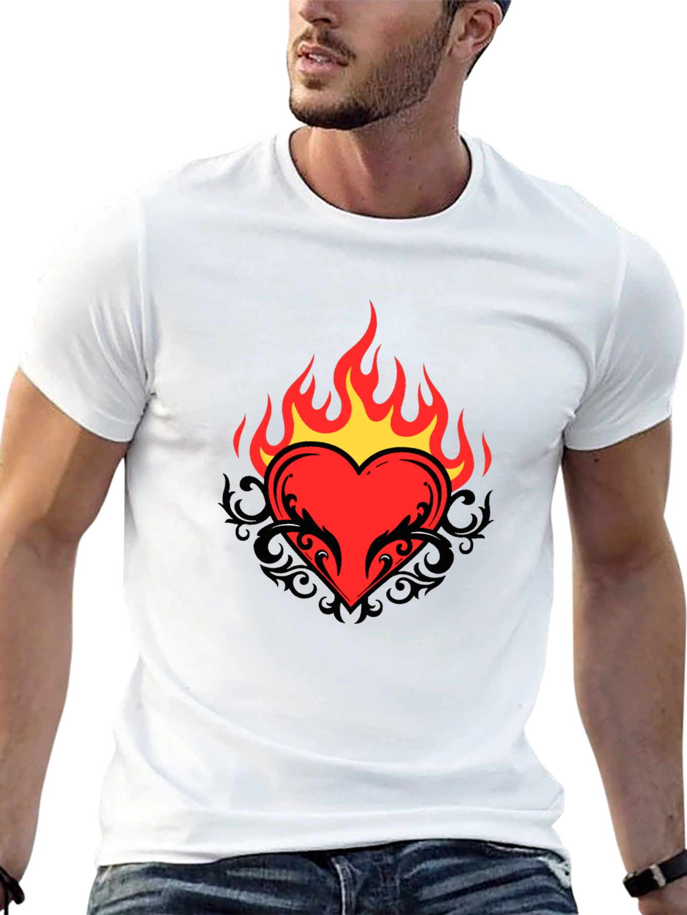 Flaming Heart Graphic Tee - Cool Black T-Shirt