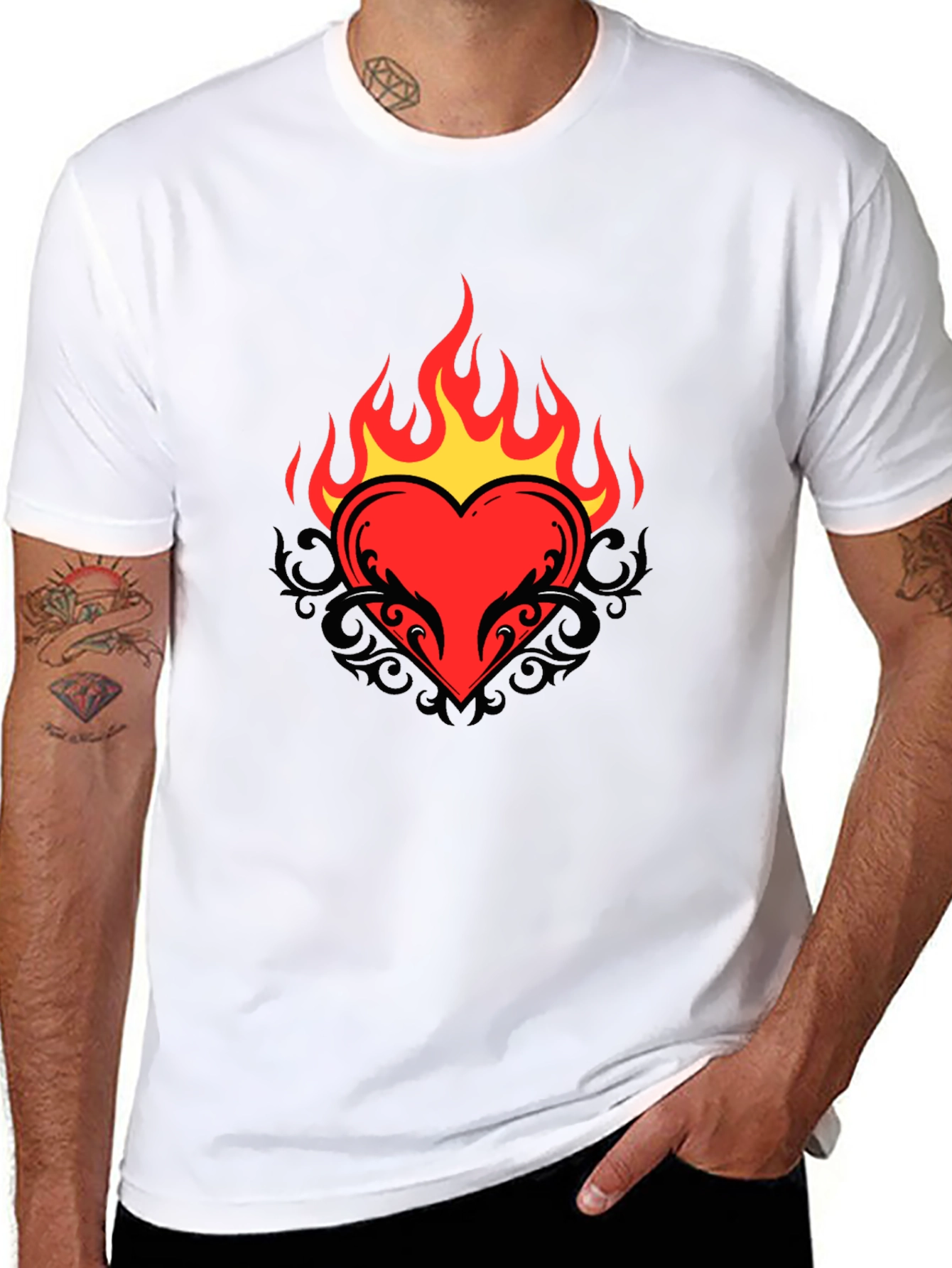 Flaming Heart Graphic Tee - Cool Black T-Shirt