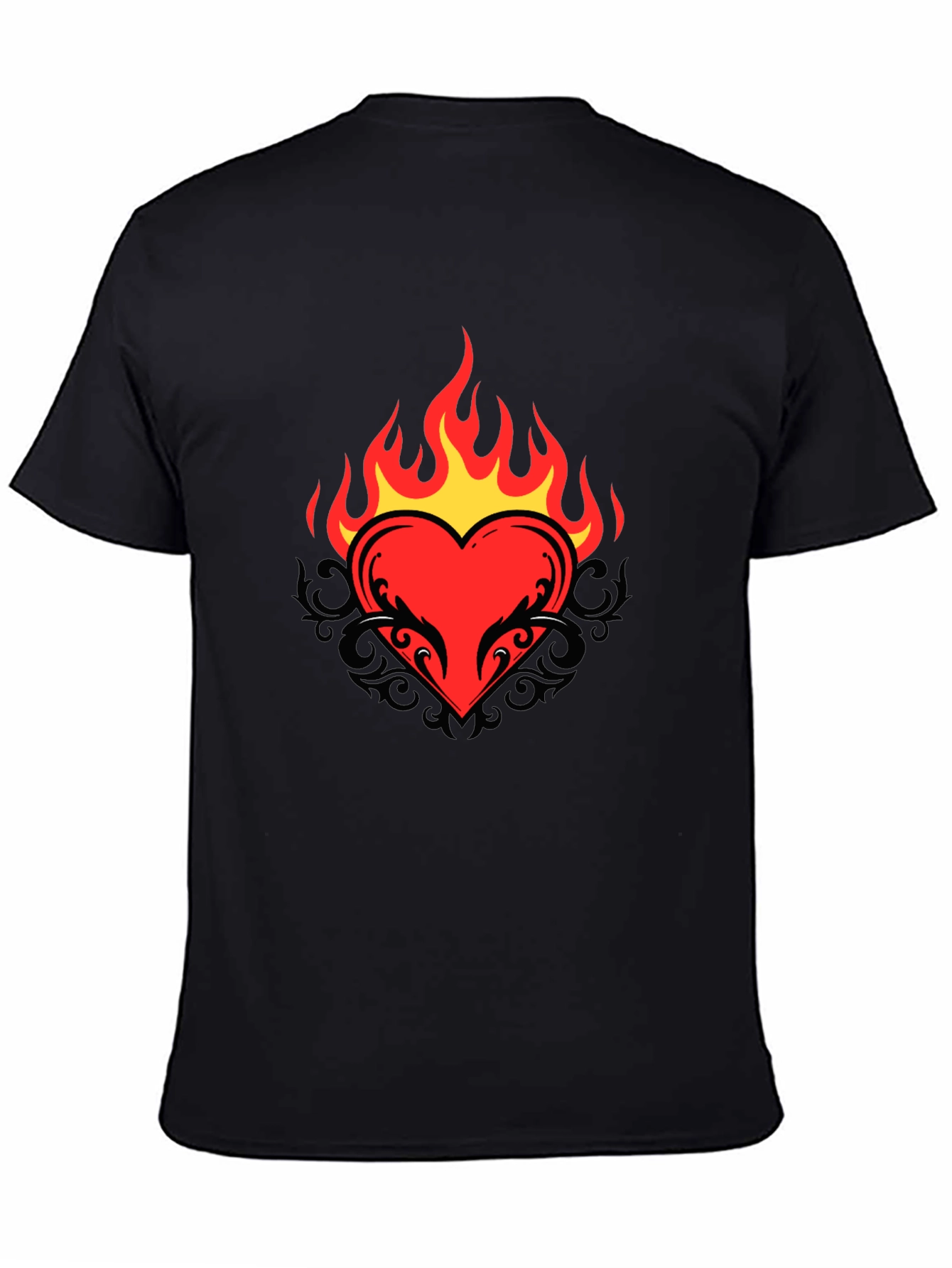 Flaming Heart Graphic Tee - Cool Black T-Shirt