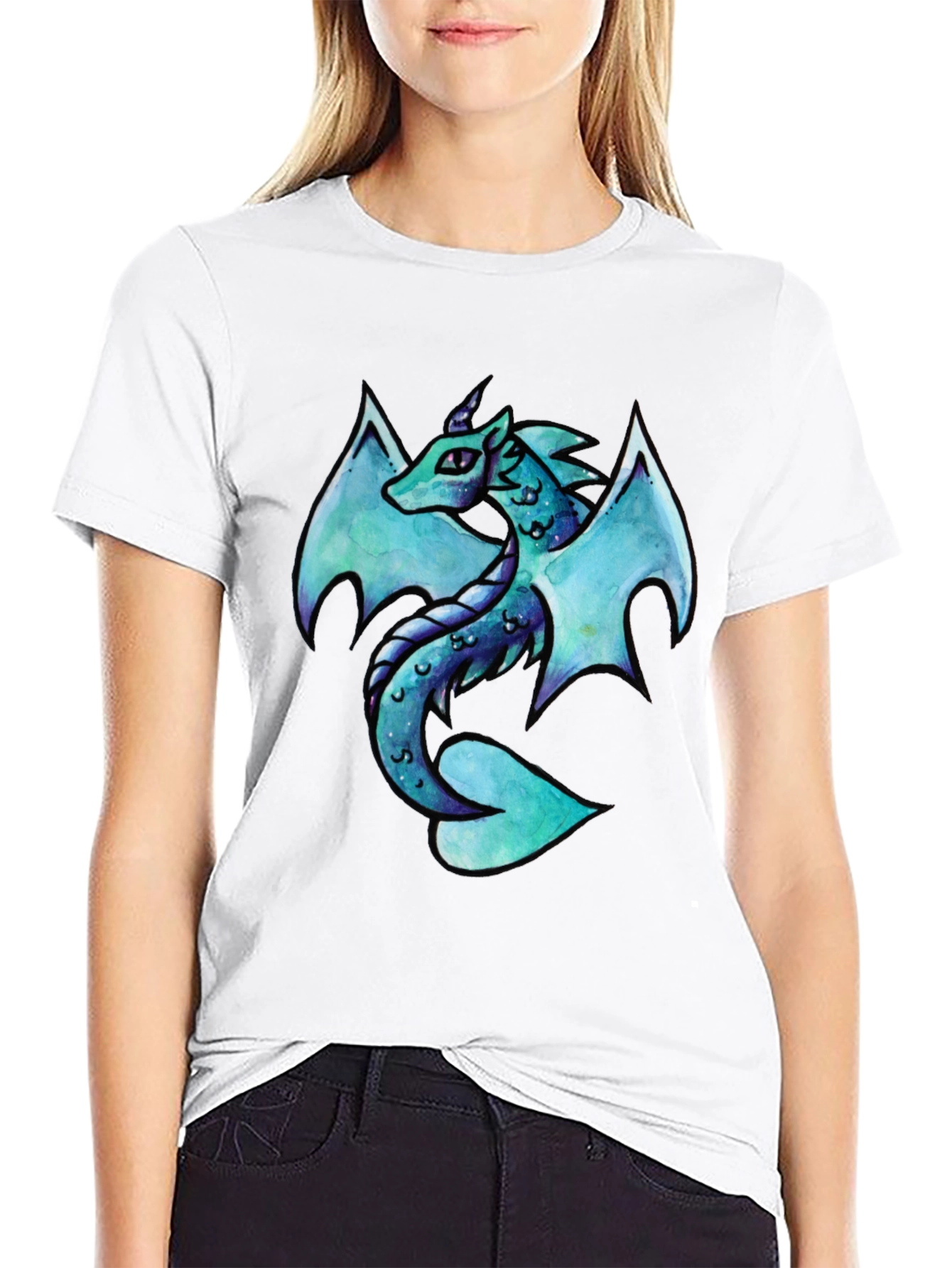 Dragon Graphic Tee - Aqua Mystical Dragon Design