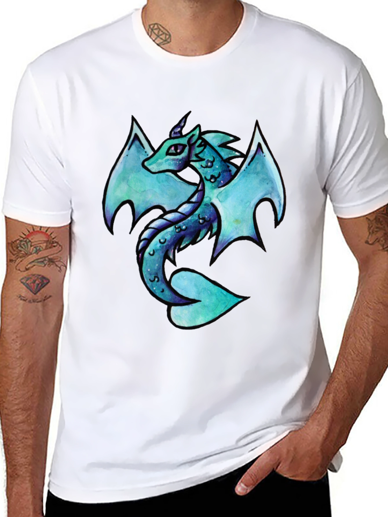 Dragon Graphic Tee - Aqua Mystical Dragon Design