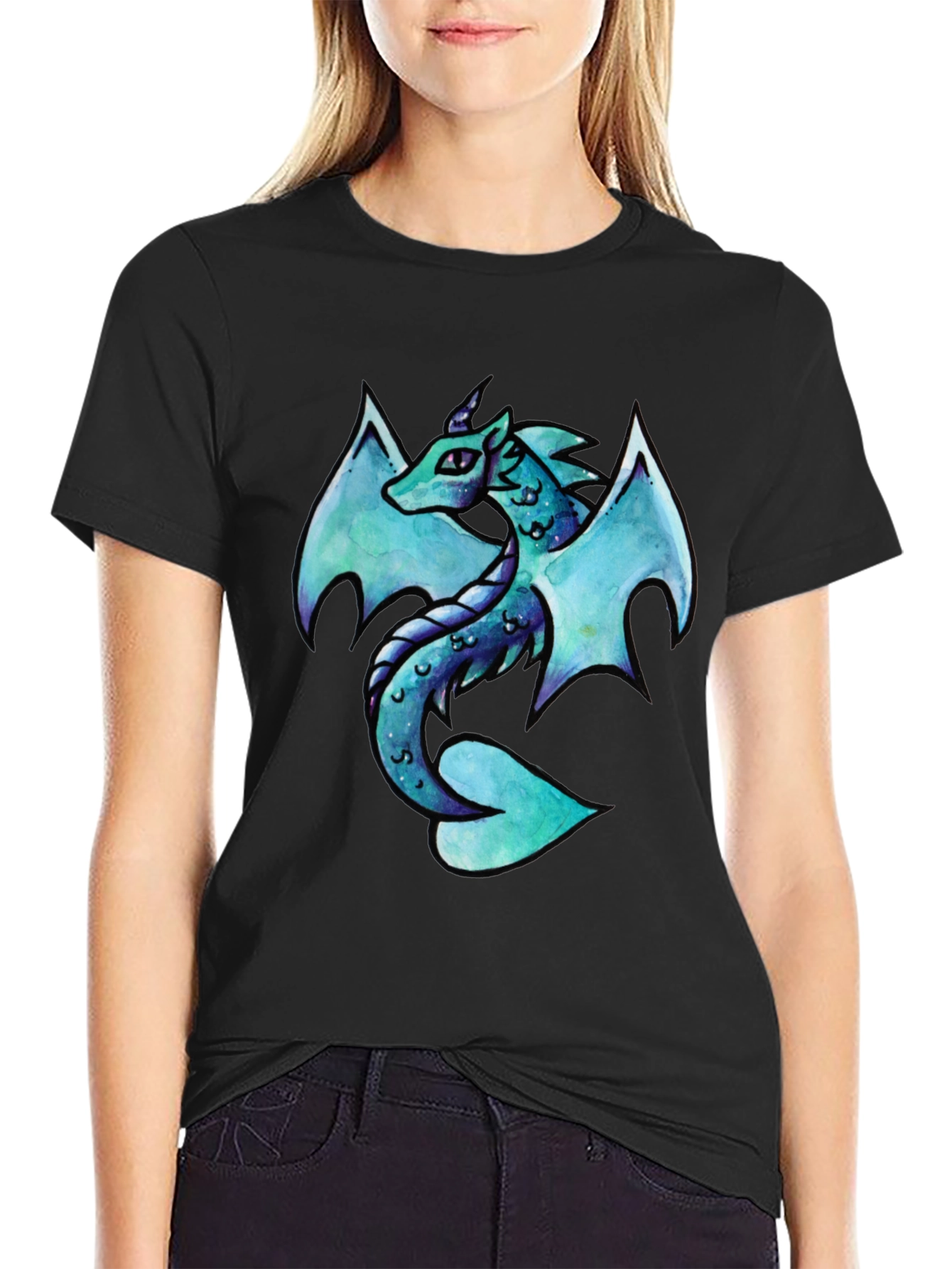 Dragon Graphic Tee - Aqua Mystical Dragon Design