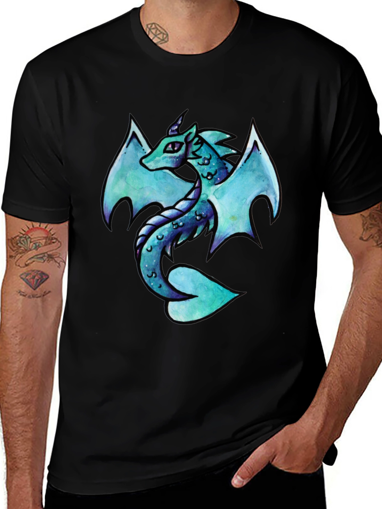 Dragon Graphic Tee - Aqua Mystical Dragon Design