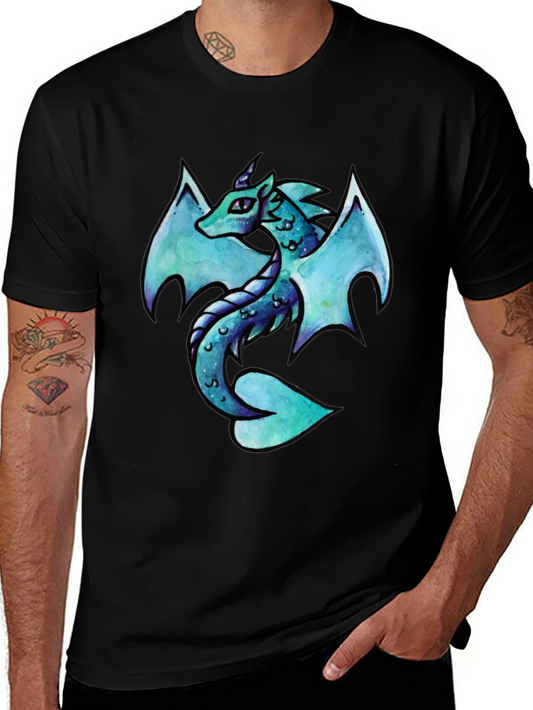 Dragon Graphic Tee - Aqua Mystical Dragon Design