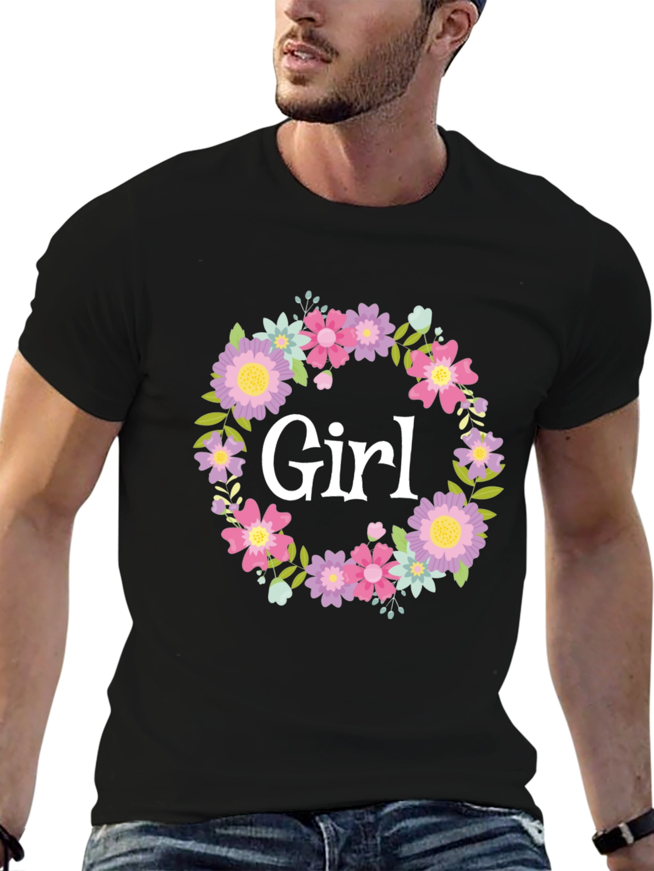 Girl Floral Wreath Graphic T-Shirt