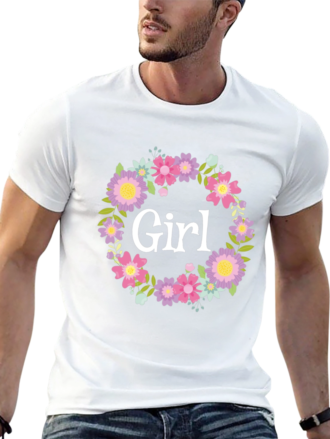Girl Floral Wreath Graphic T-Shirt