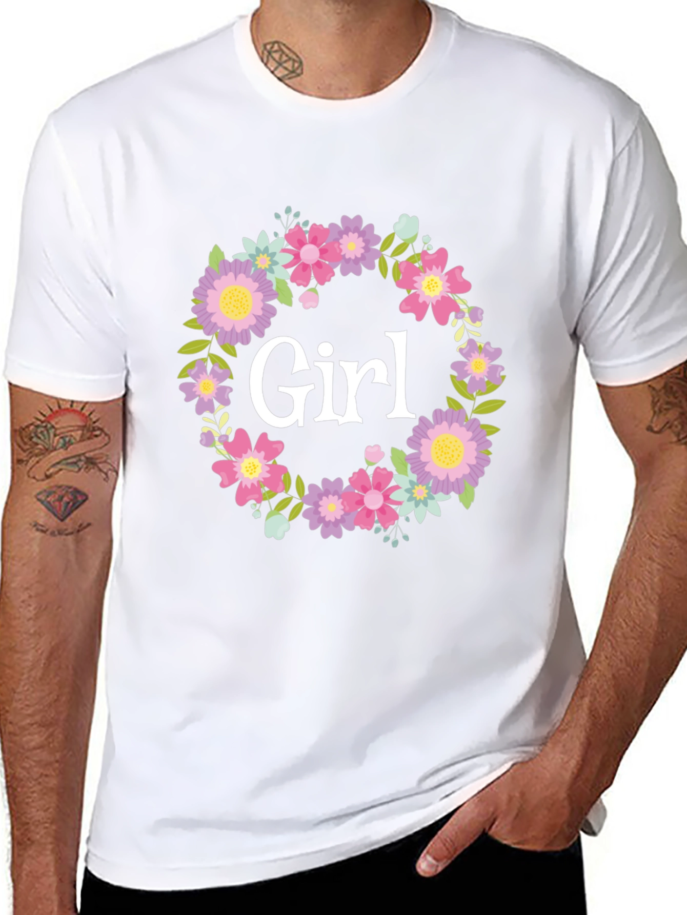 Girl Floral Wreath Graphic T-Shirt