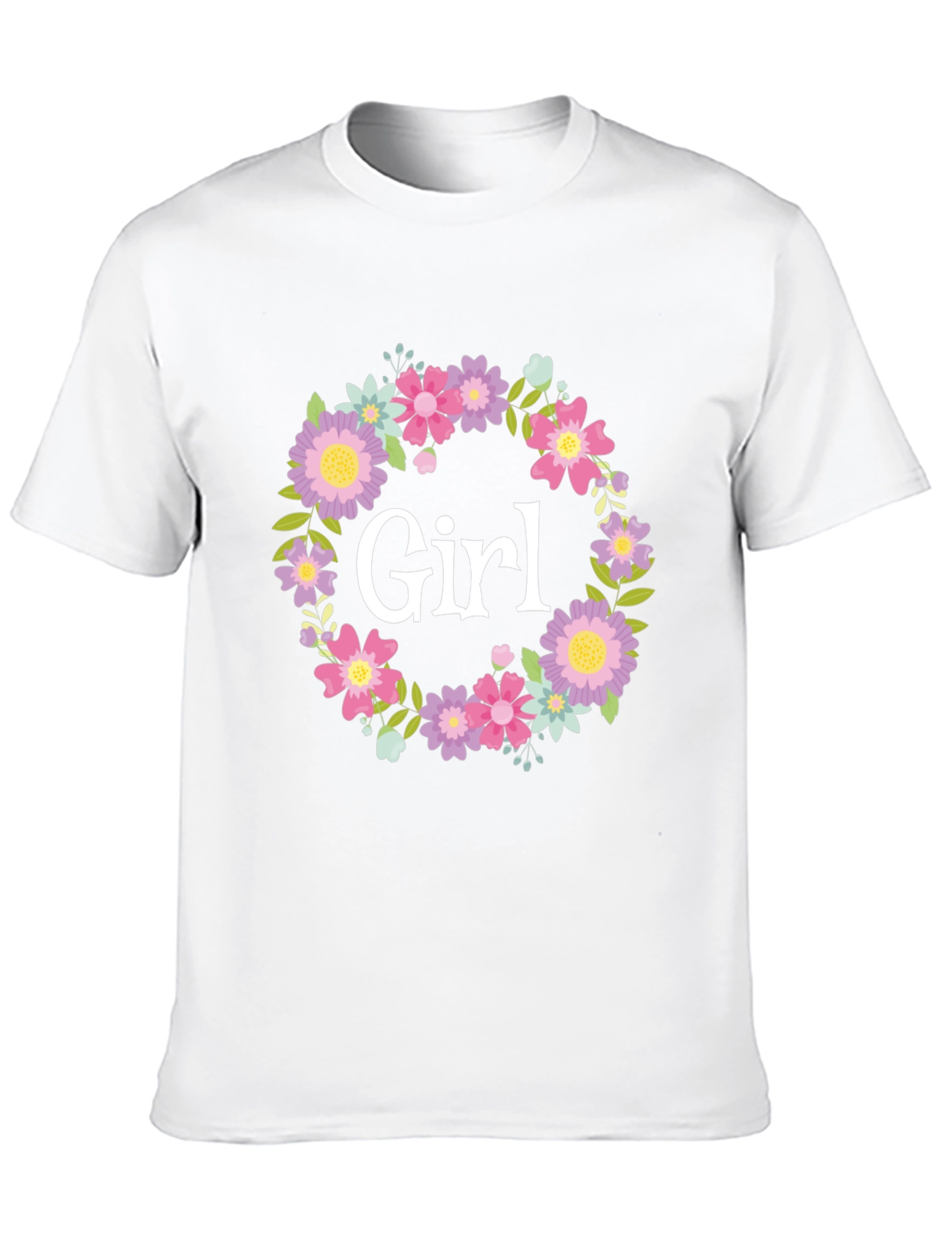 Girl Floral Wreath Graphic T-Shirt