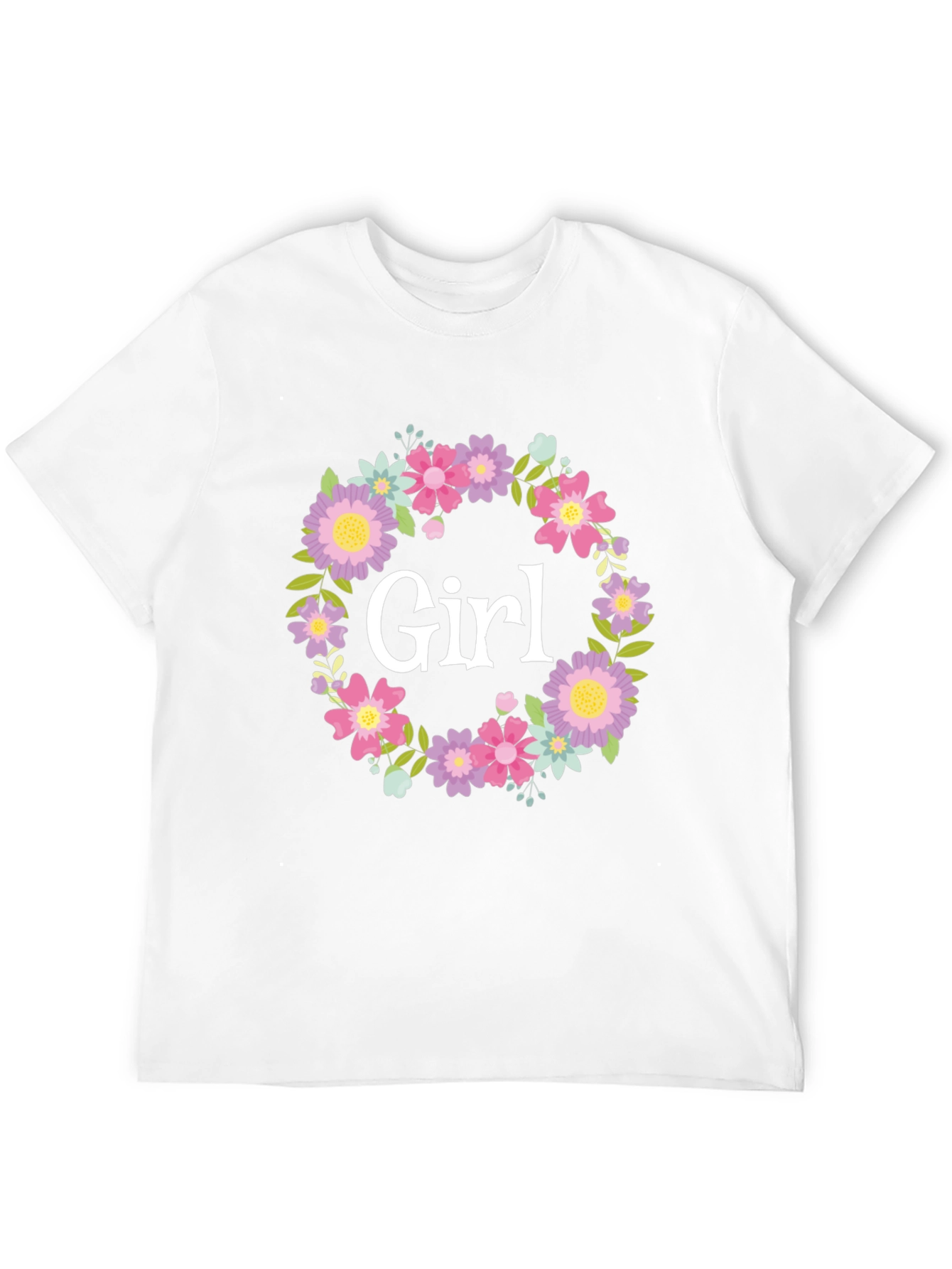 Girl Floral Wreath Graphic T-Shirt
