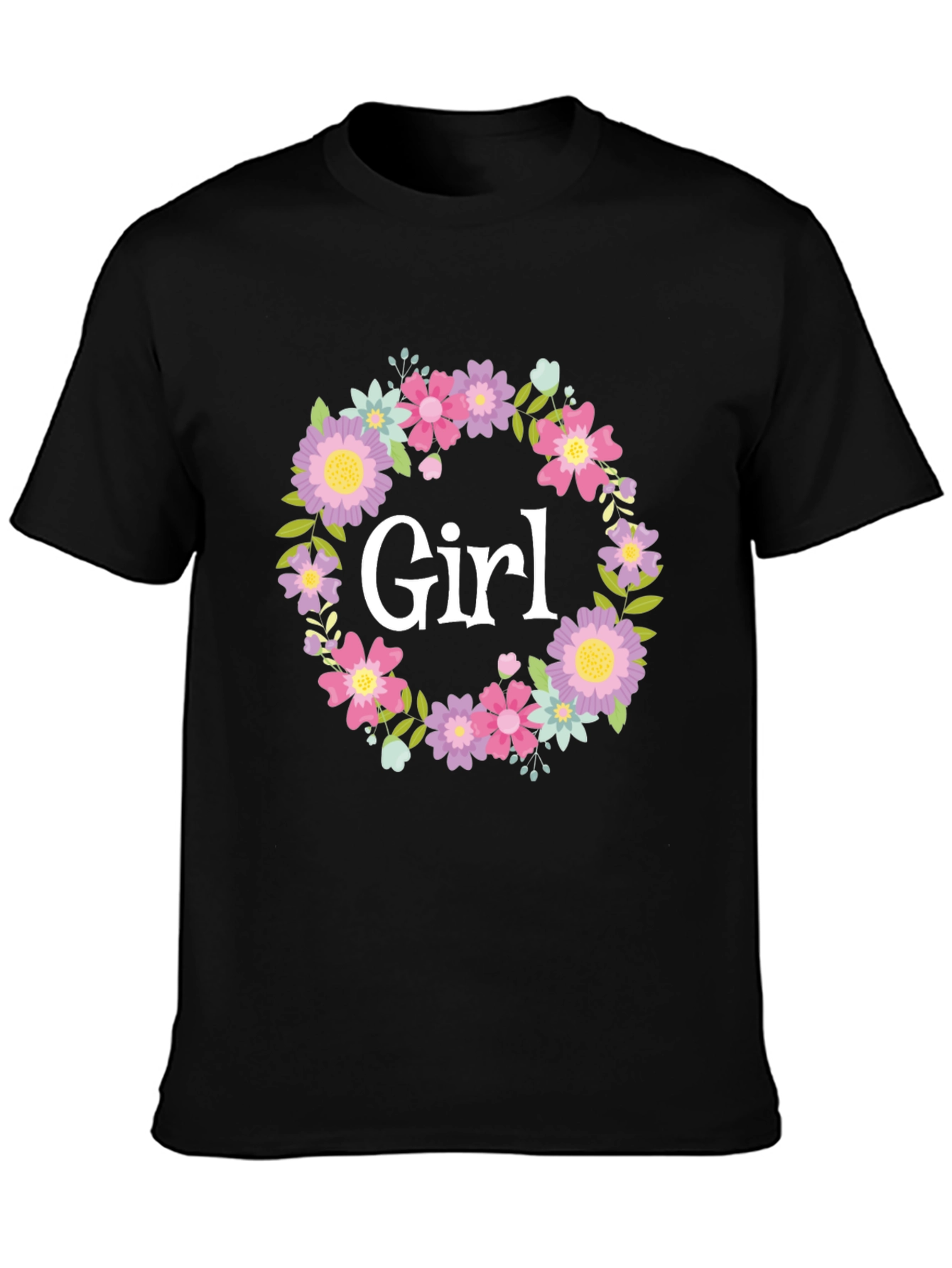Girl Floral Wreath Graphic T-Shirt