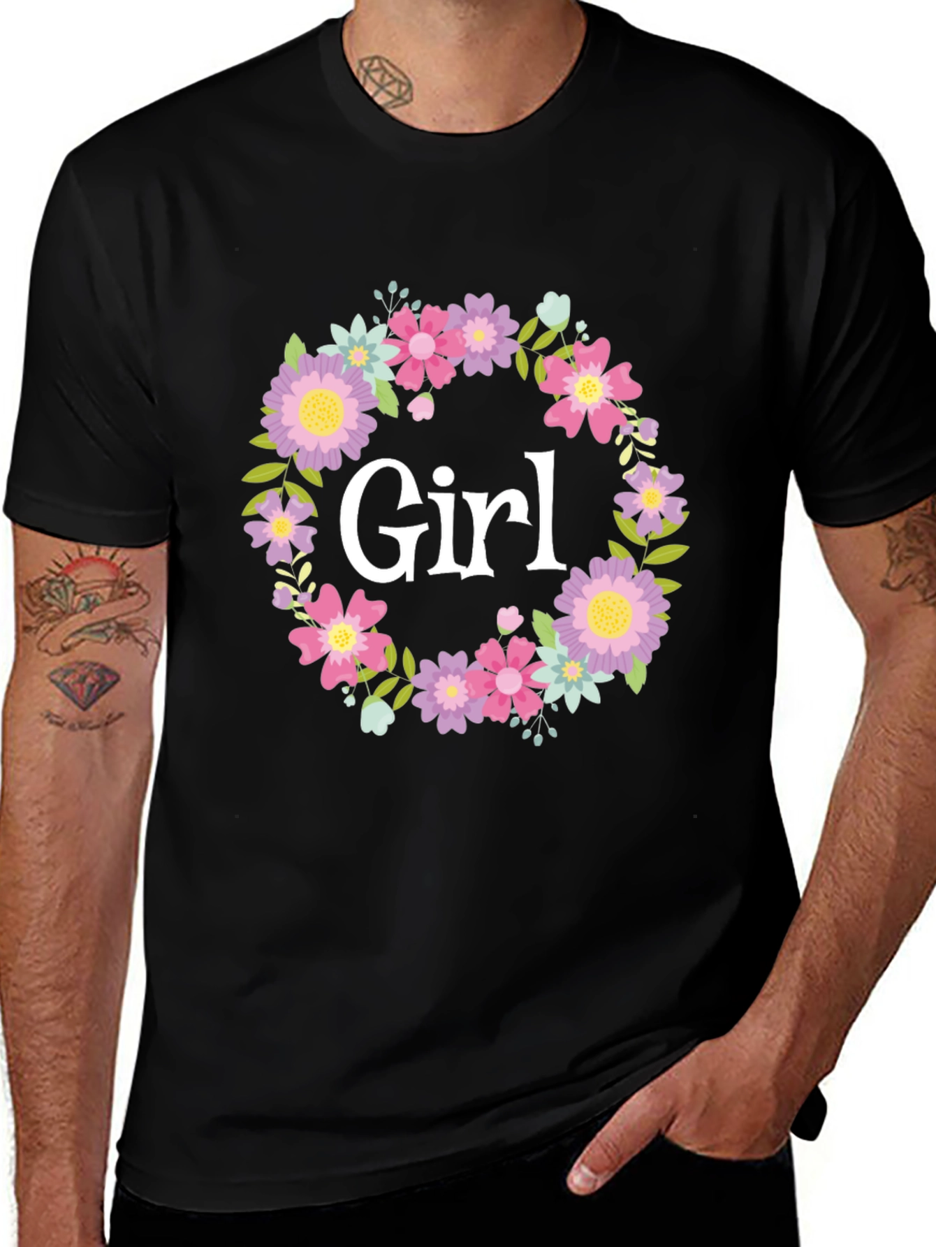 Girl Floral Wreath Graphic T-Shirt