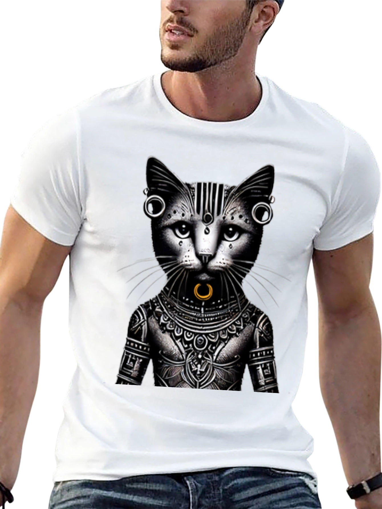 Tattooed Cat Graphic T-Shirt - Unique Design