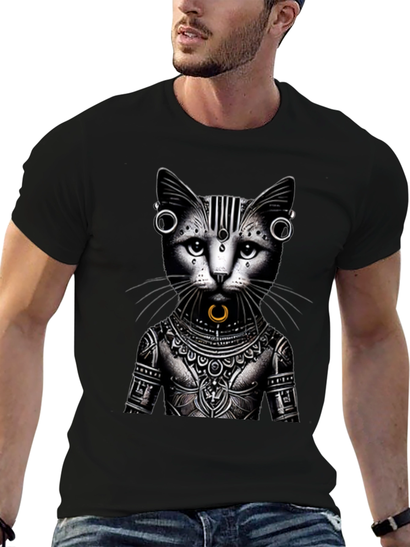 Tattooed Cat Graphic T-Shirt - Unique Design