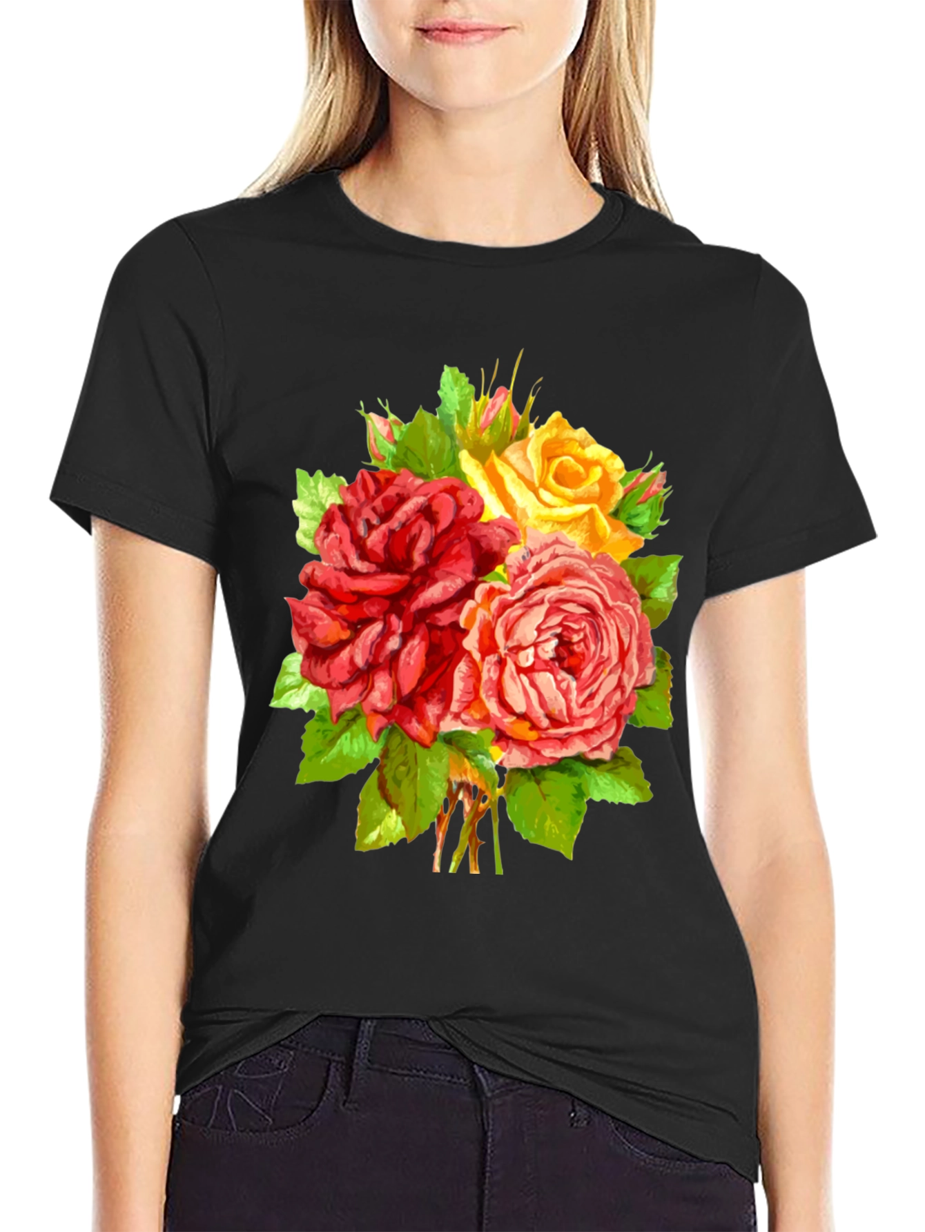 Floral Roses T-Shirt - Stylish Graphic Tee