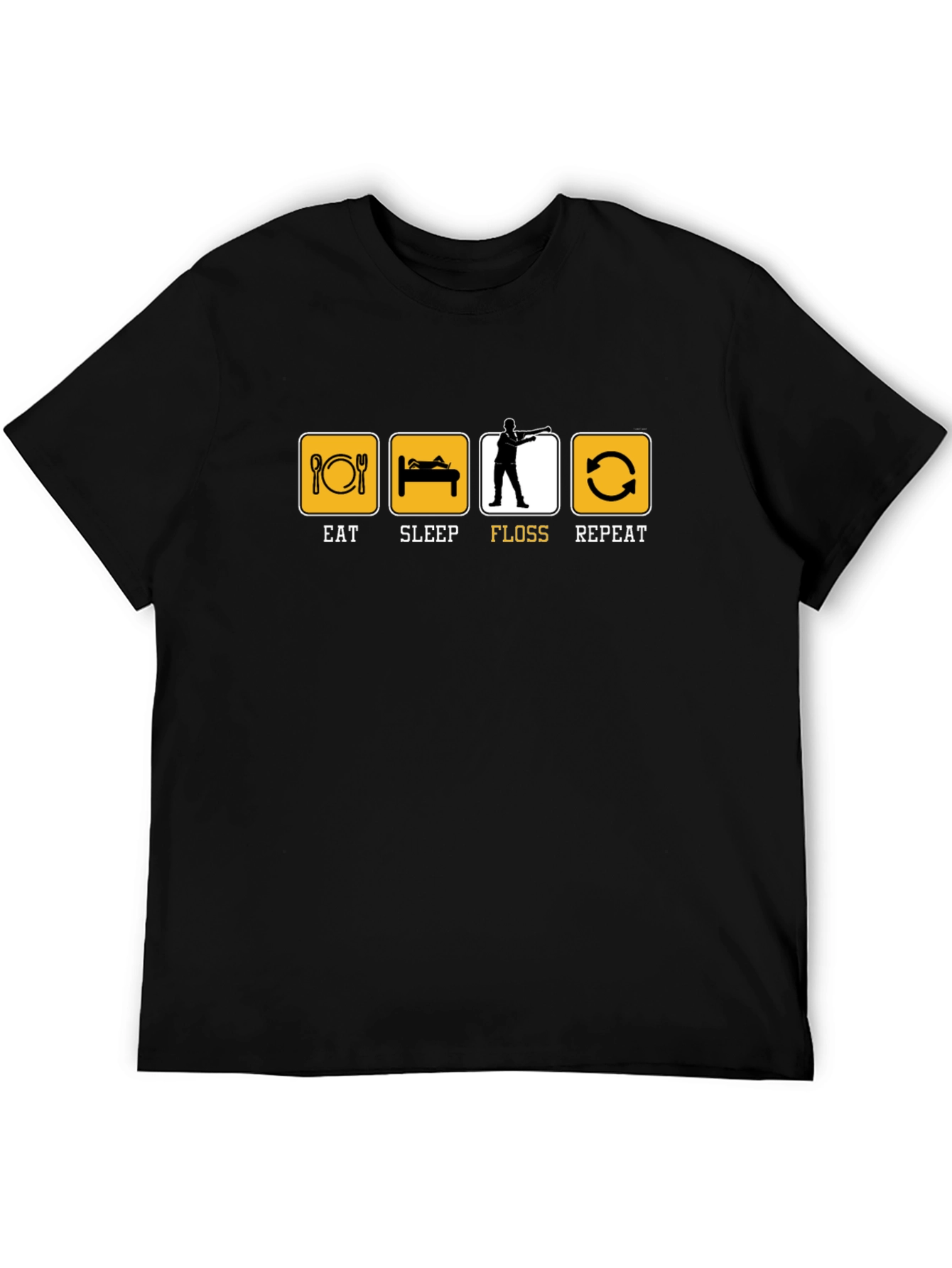 Eat Sleep Floss Repeat T-Shirt - Black Cotton Tee