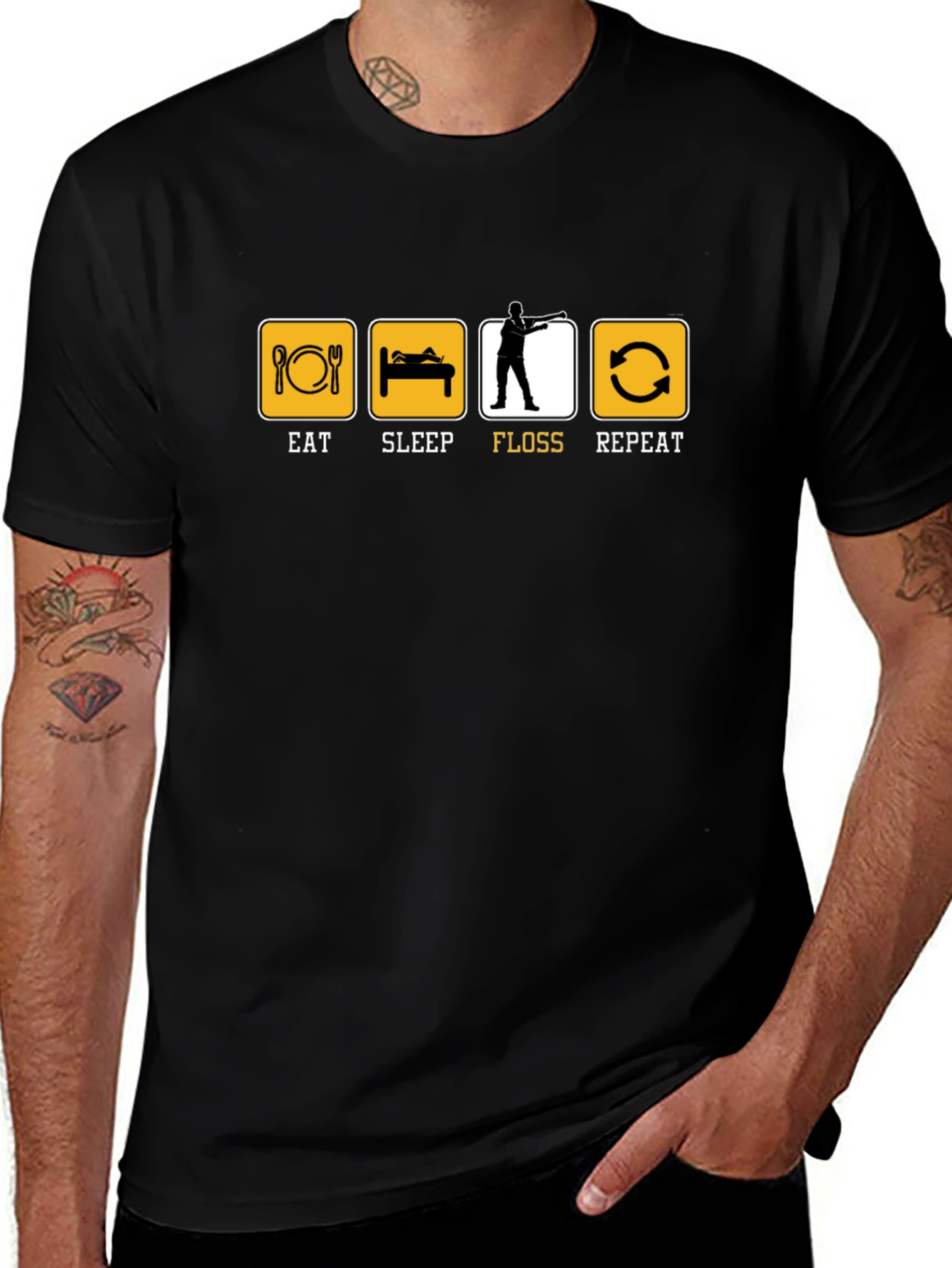 Eat Sleep Floss Repeat T-Shirt - Black Cotton Tee