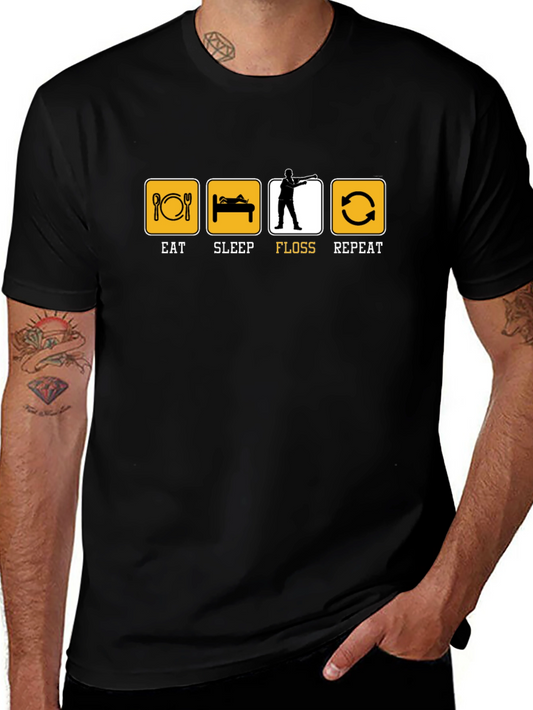 Eat Sleep Floss Repeat T-Shirt - Black Cotton Tee