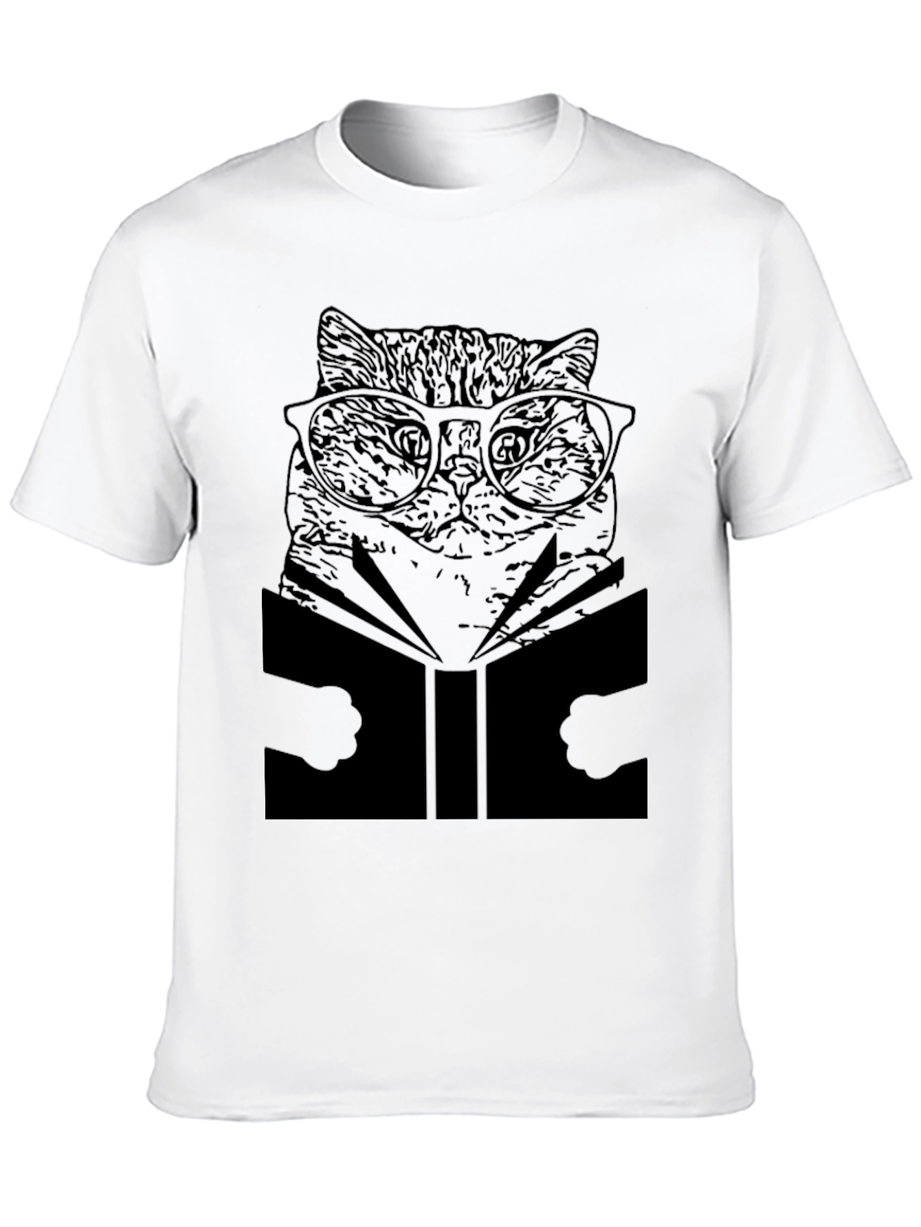 Cat Reading Book T-Shirt - Unisex Black Tee