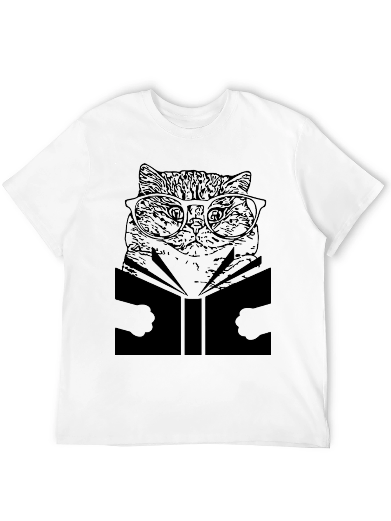 Cat Reading Book T-Shirt - Unisex Black Tee
