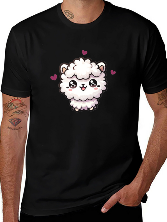 Cute Llama Graphic Tee - Black Cotton T-Shirt