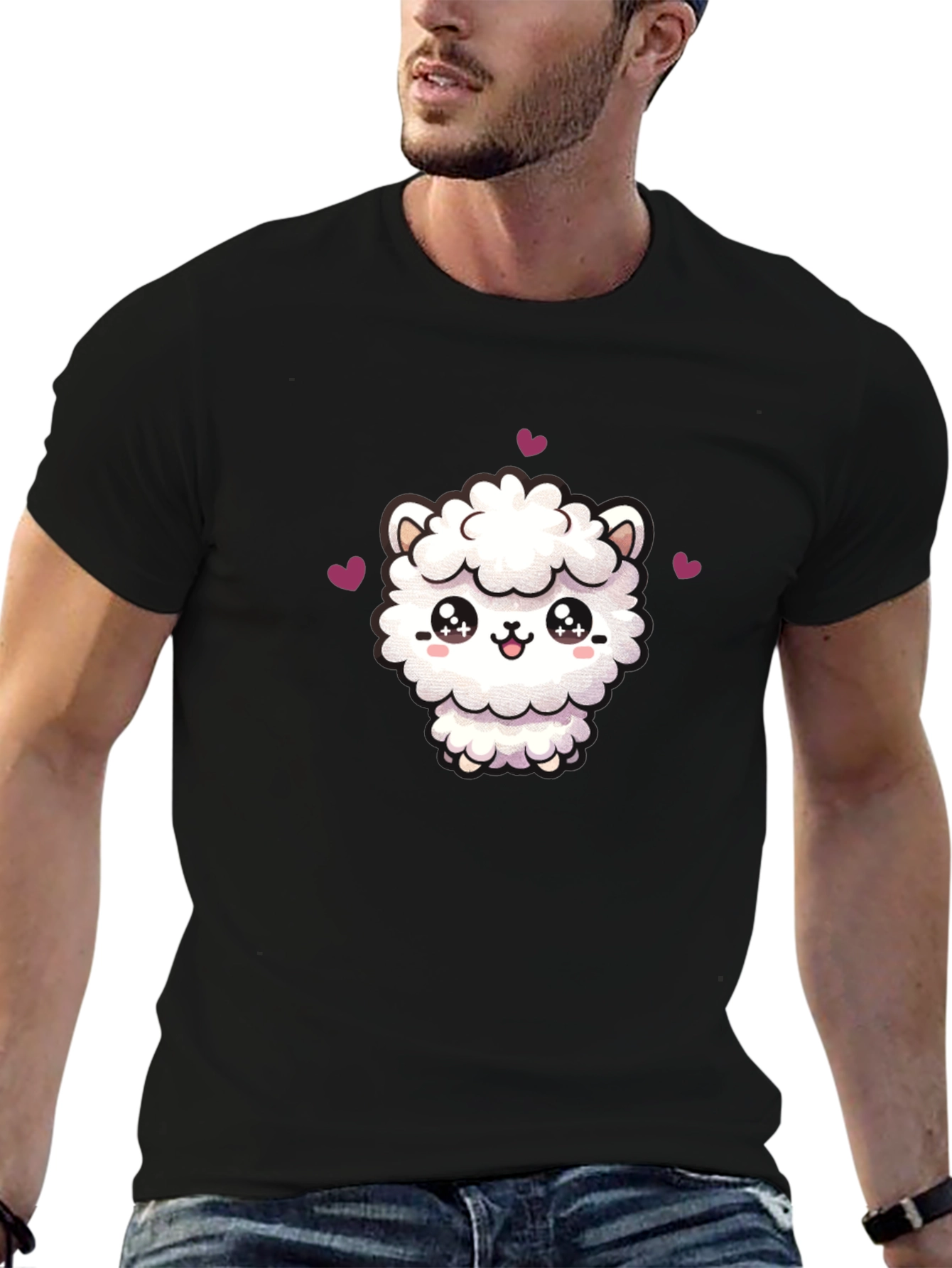 Cute Llama Graphic Tee - Black Cotton T-Shirt