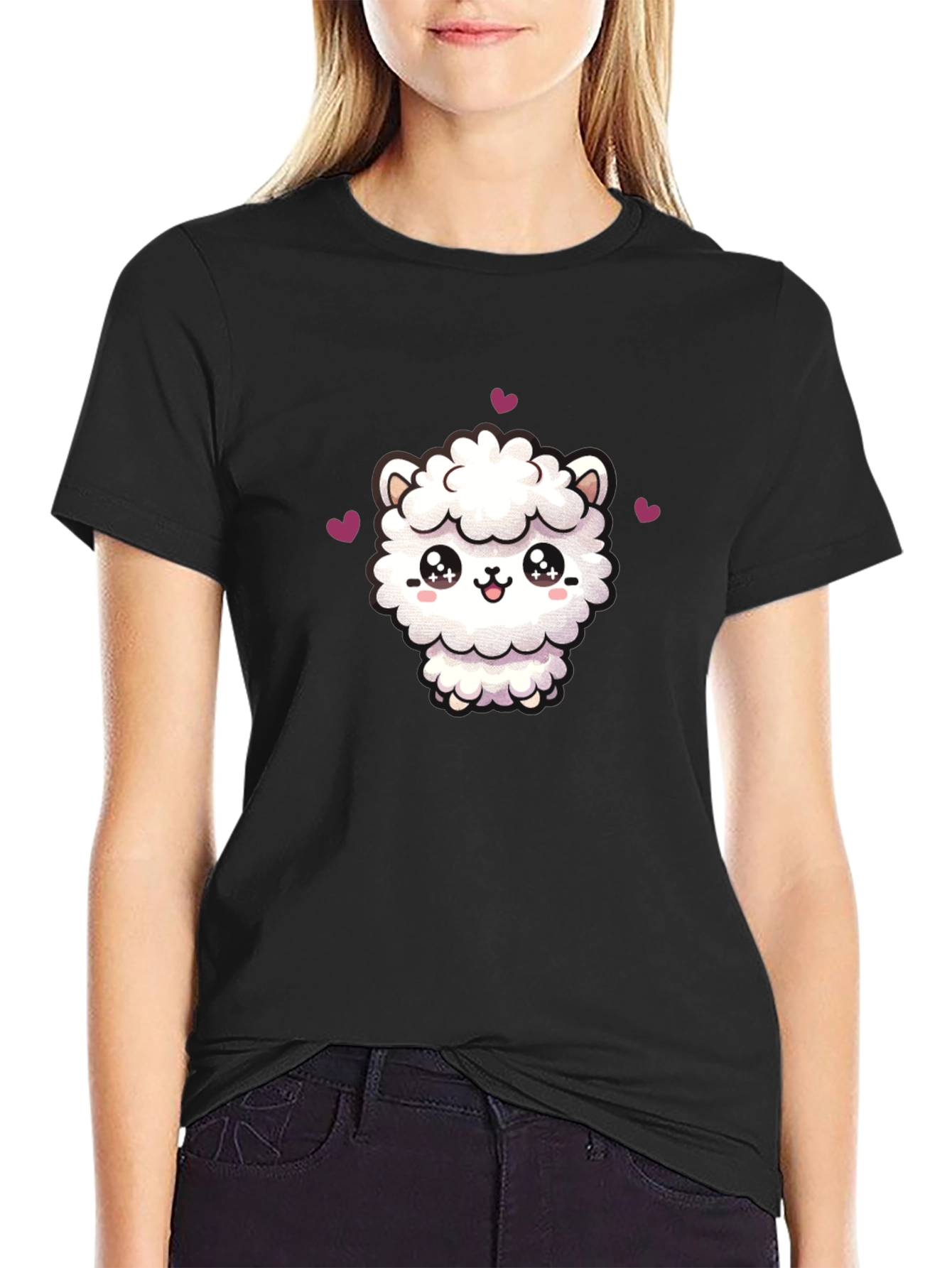 Cute Llama Graphic Tee - Black Cotton T-Shirt