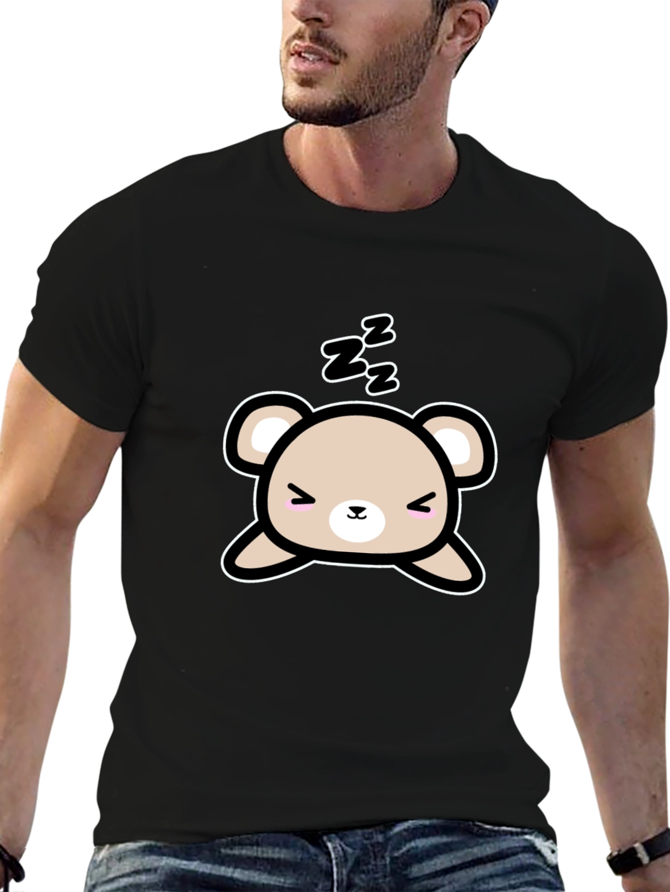 Cute Sleeping Bear Black T-Shirt