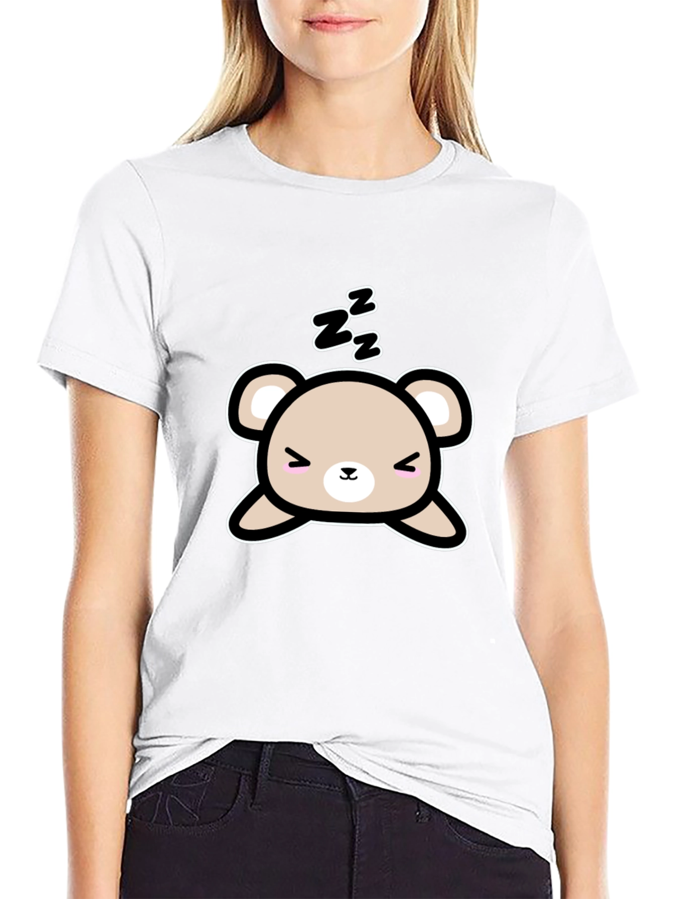 Cute Sleeping Bear Black T-Shirt