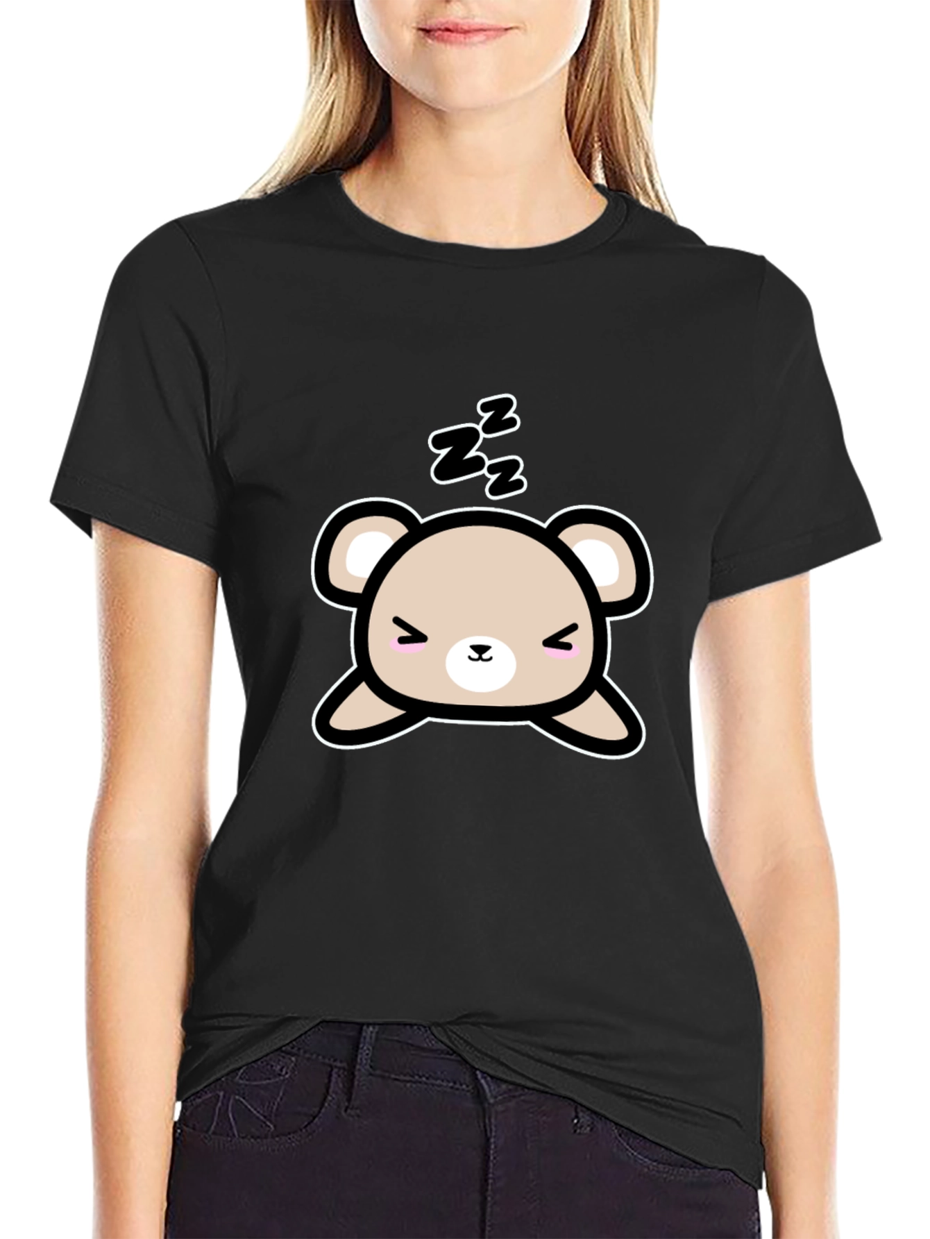 Cute Sleeping Bear Black T-Shirt