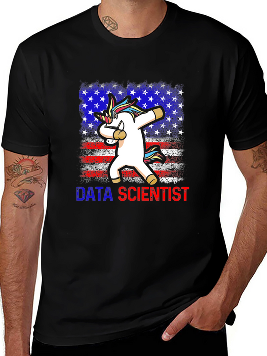 Data Scientist Unicorn Dab T-Shirt - USA Flag