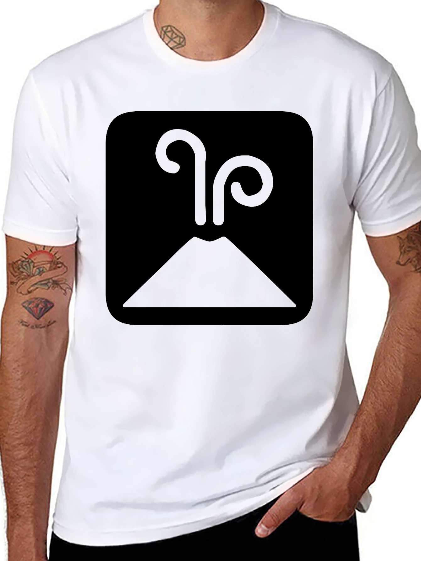 Erupting Volcano Graphic Tee - Black Cotton Casual