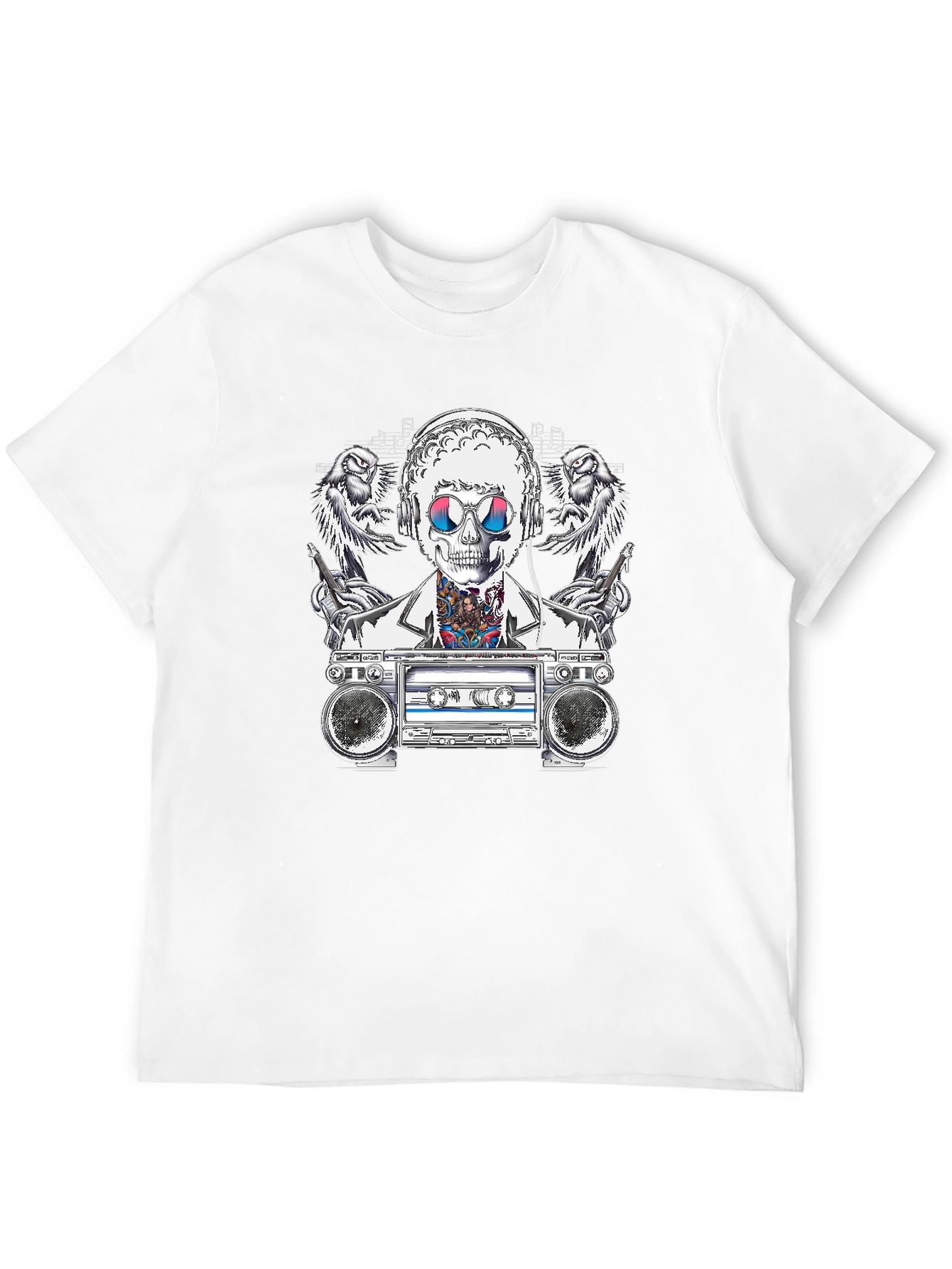 Retro Boombox Skeleton Graphic Tee