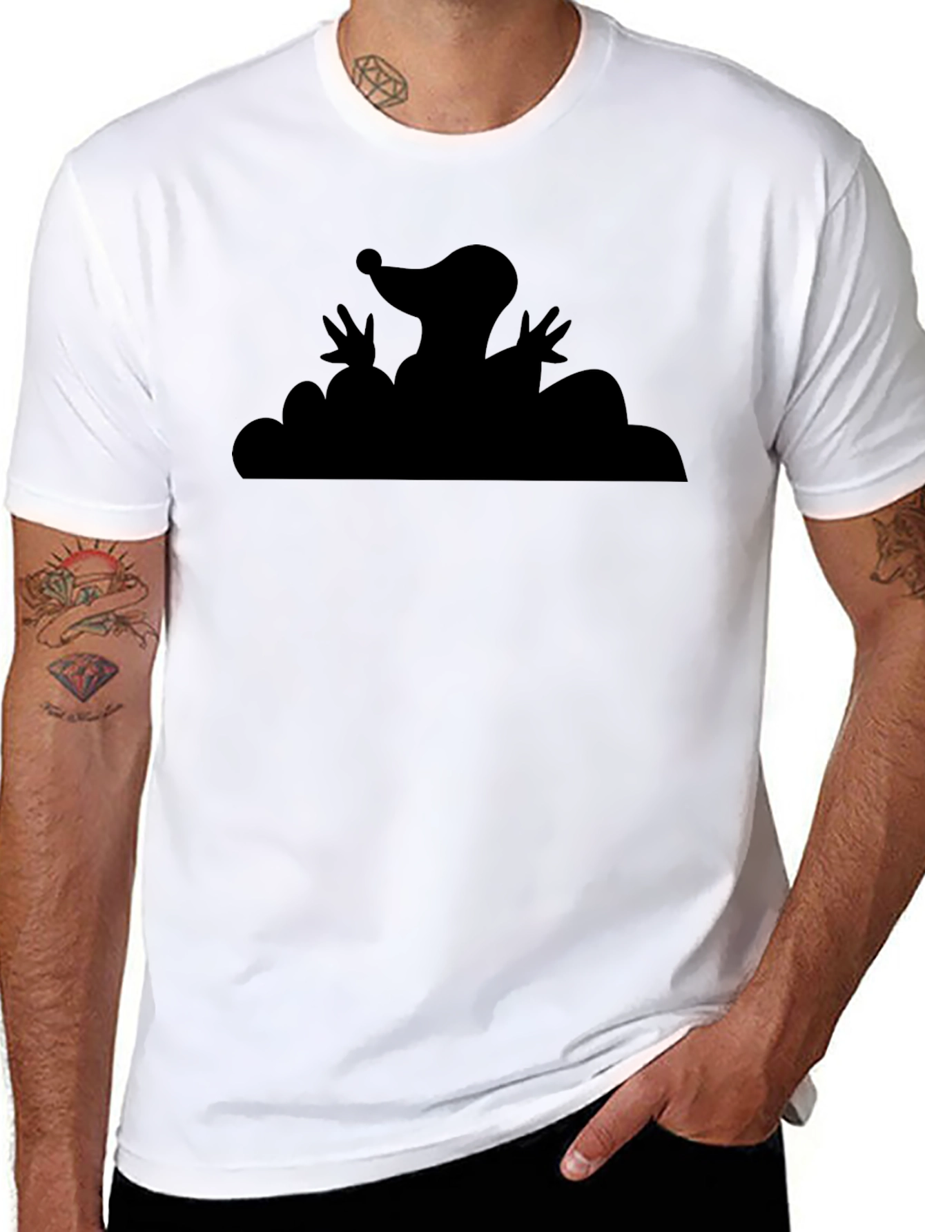 Mole Cartoon Graphic Tee - Black T-Shirt