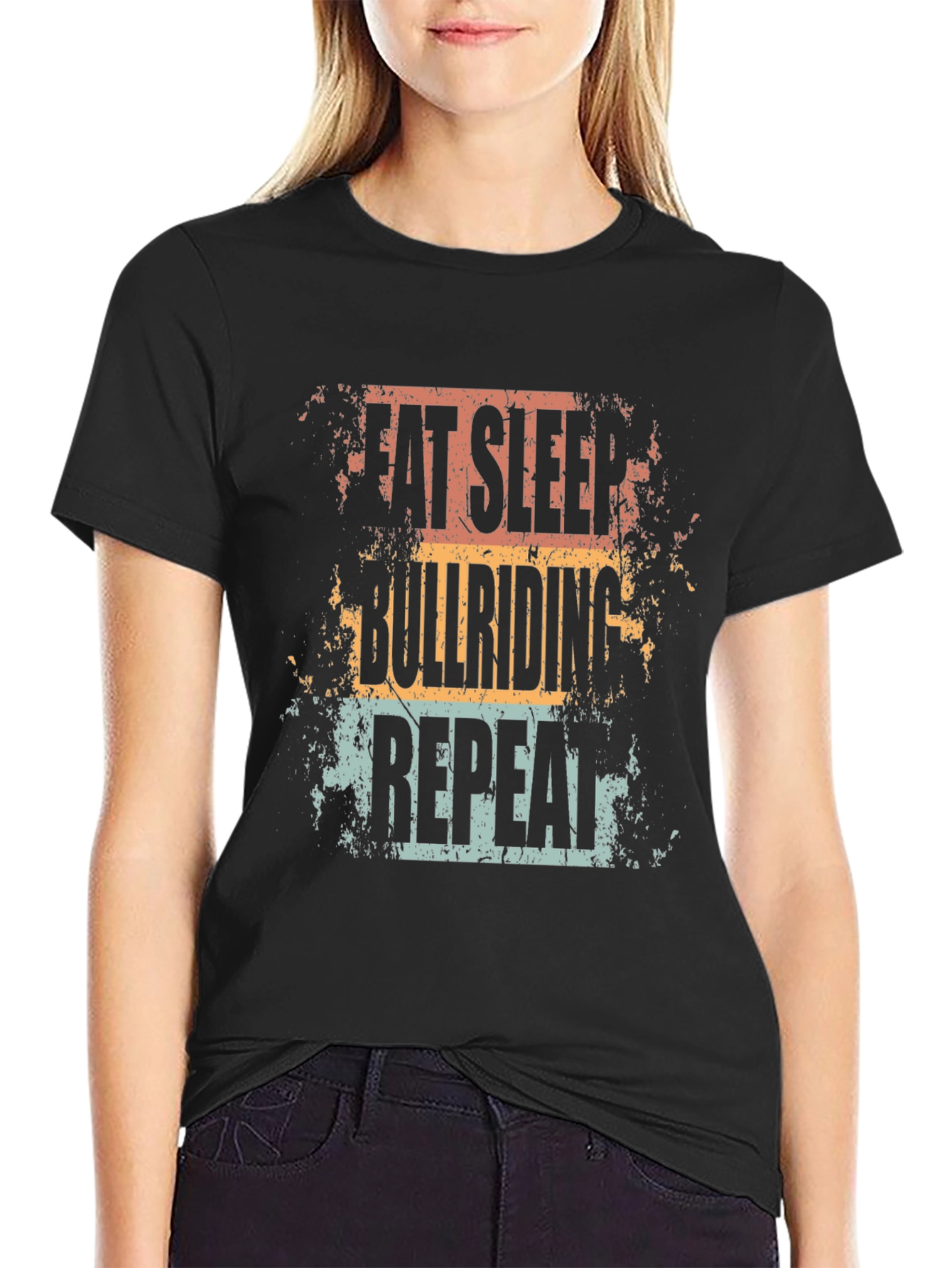 Eat Sleep Bull Riding Repeat Black T-Shirt