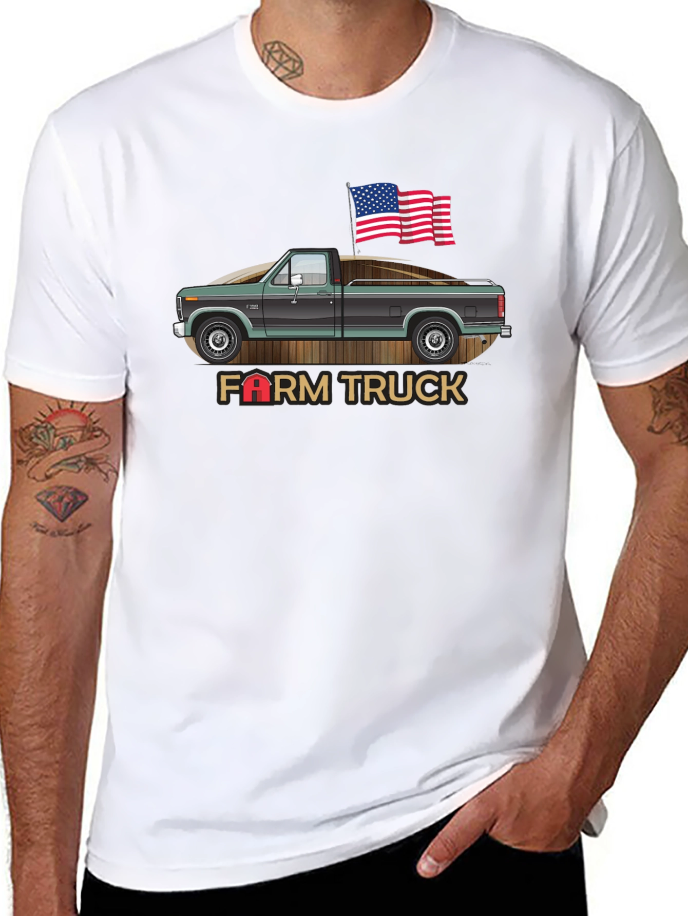 Farm Truck Graphic Tee Patriotic USA American Flag