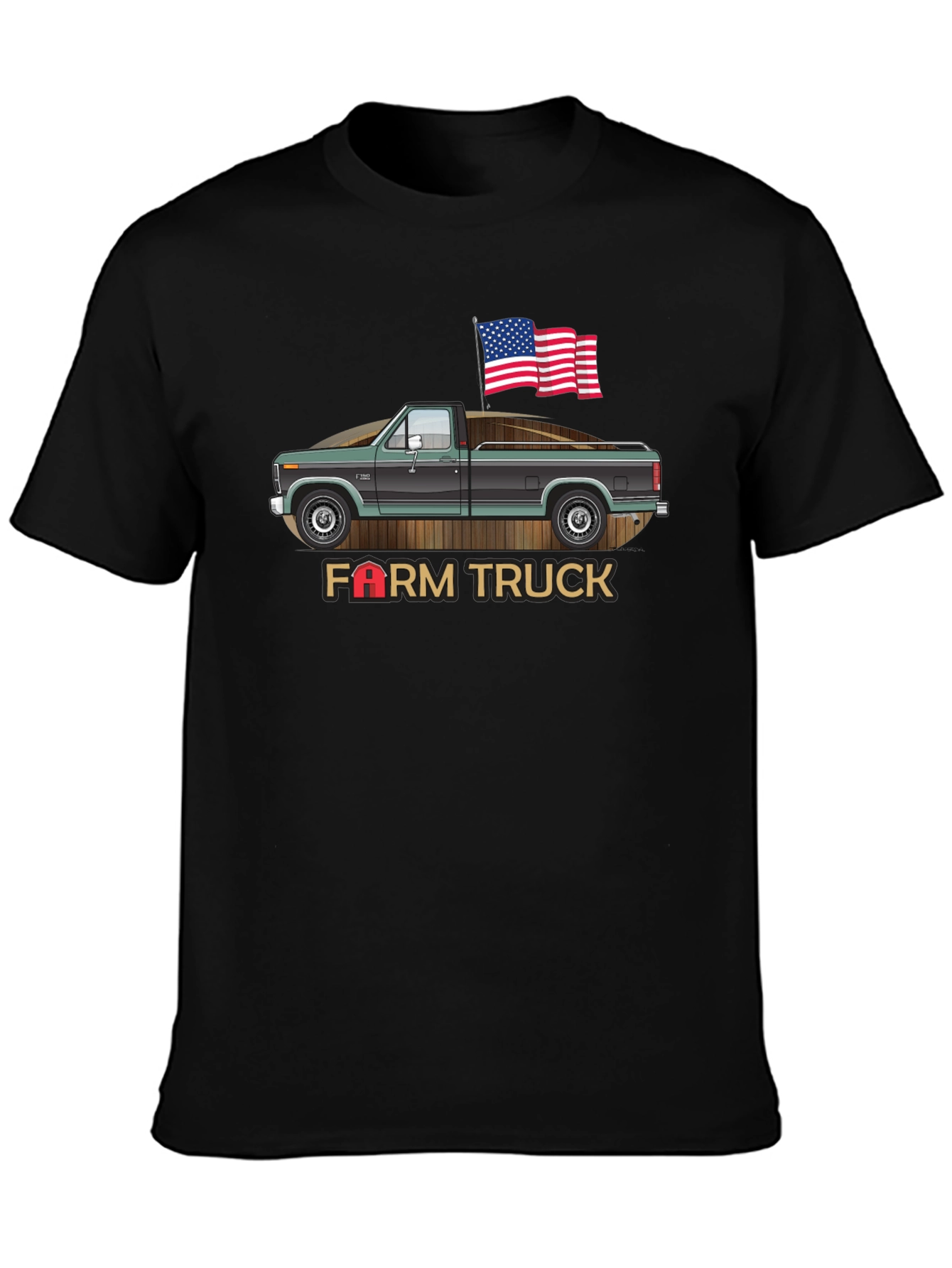 Farm Truck Graphic Tee Patriotic USA American Flag