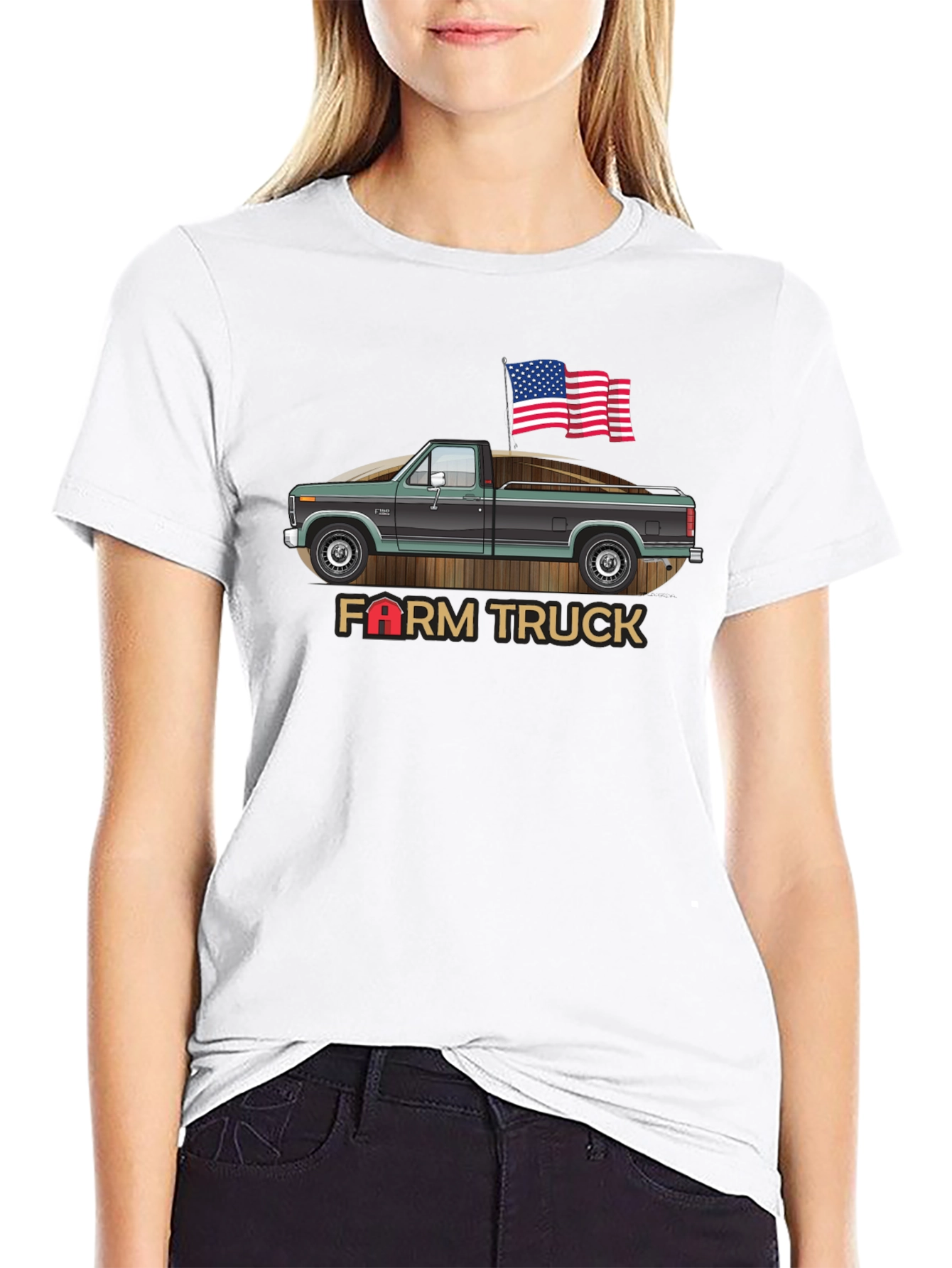 Farm Truck Graphic Tee Patriotic USA American Flag