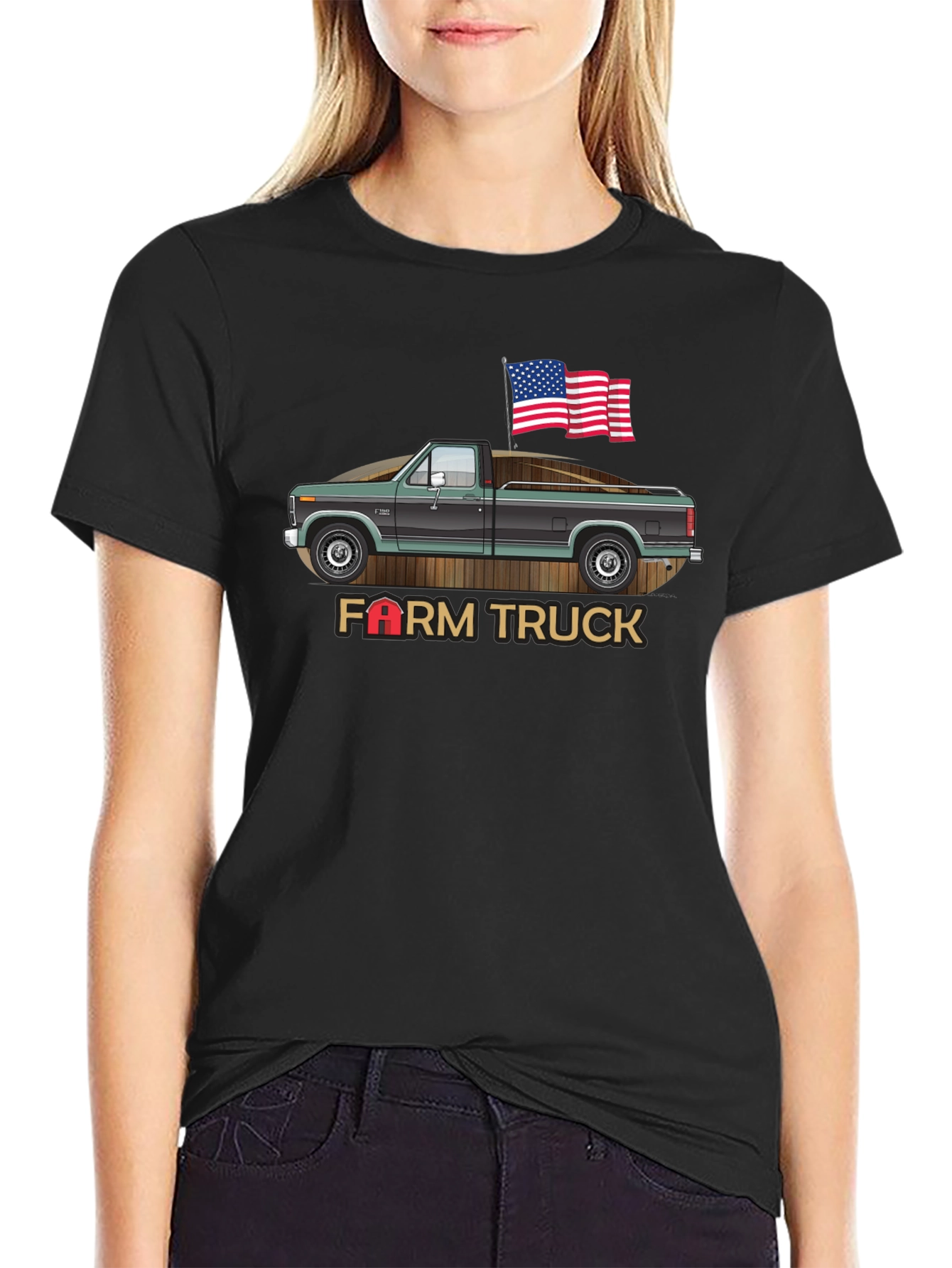 Farm Truck Graphic Tee Patriotic USA American Flag