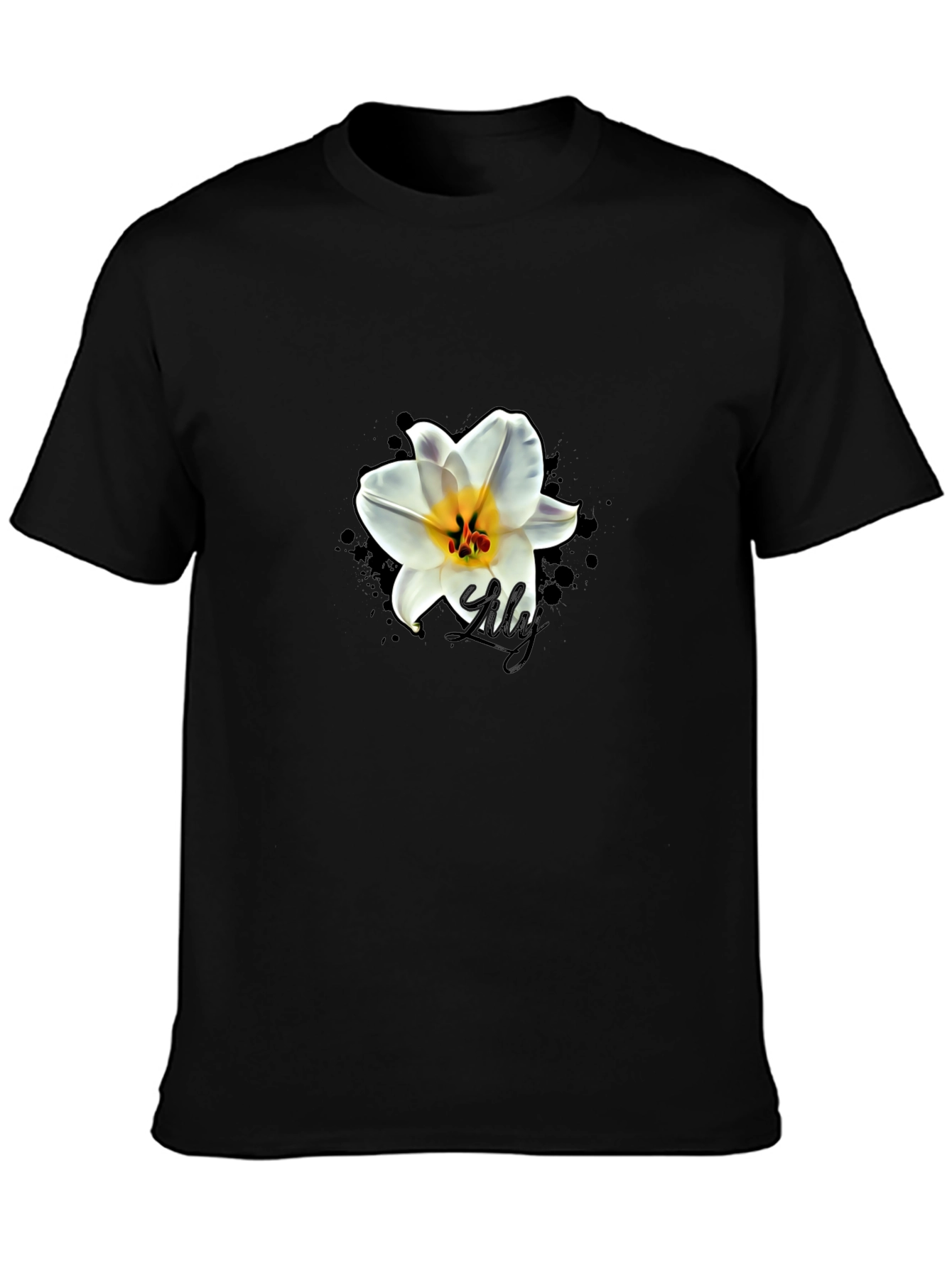 Black T-Shirt with Lily Graphic