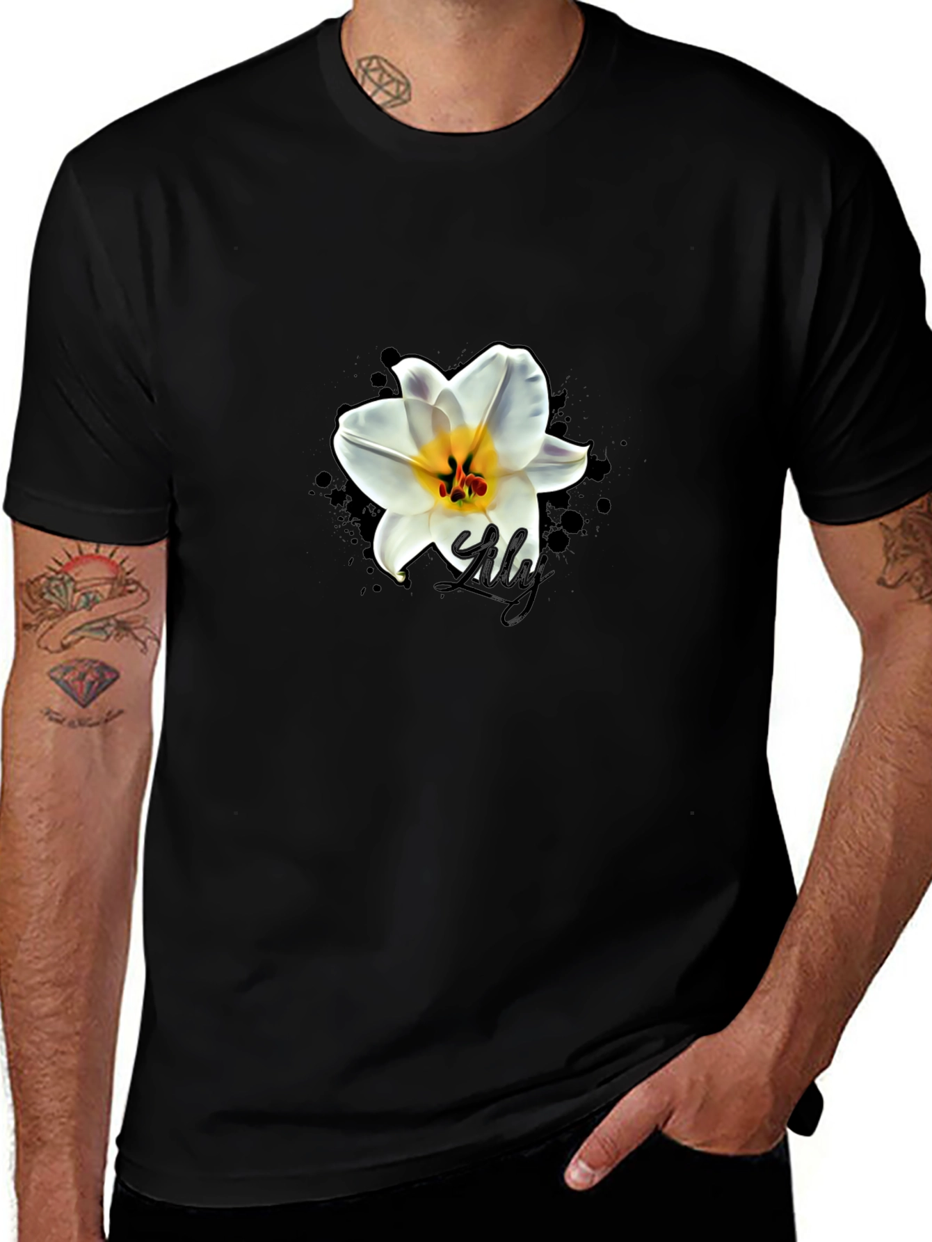 Black T-Shirt with Lily Graphic