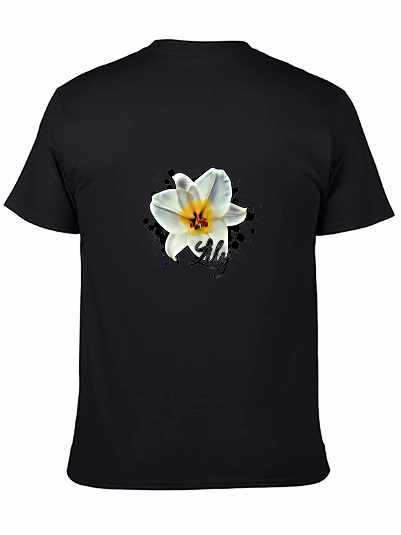 Black T-Shirt with Lily Graphic