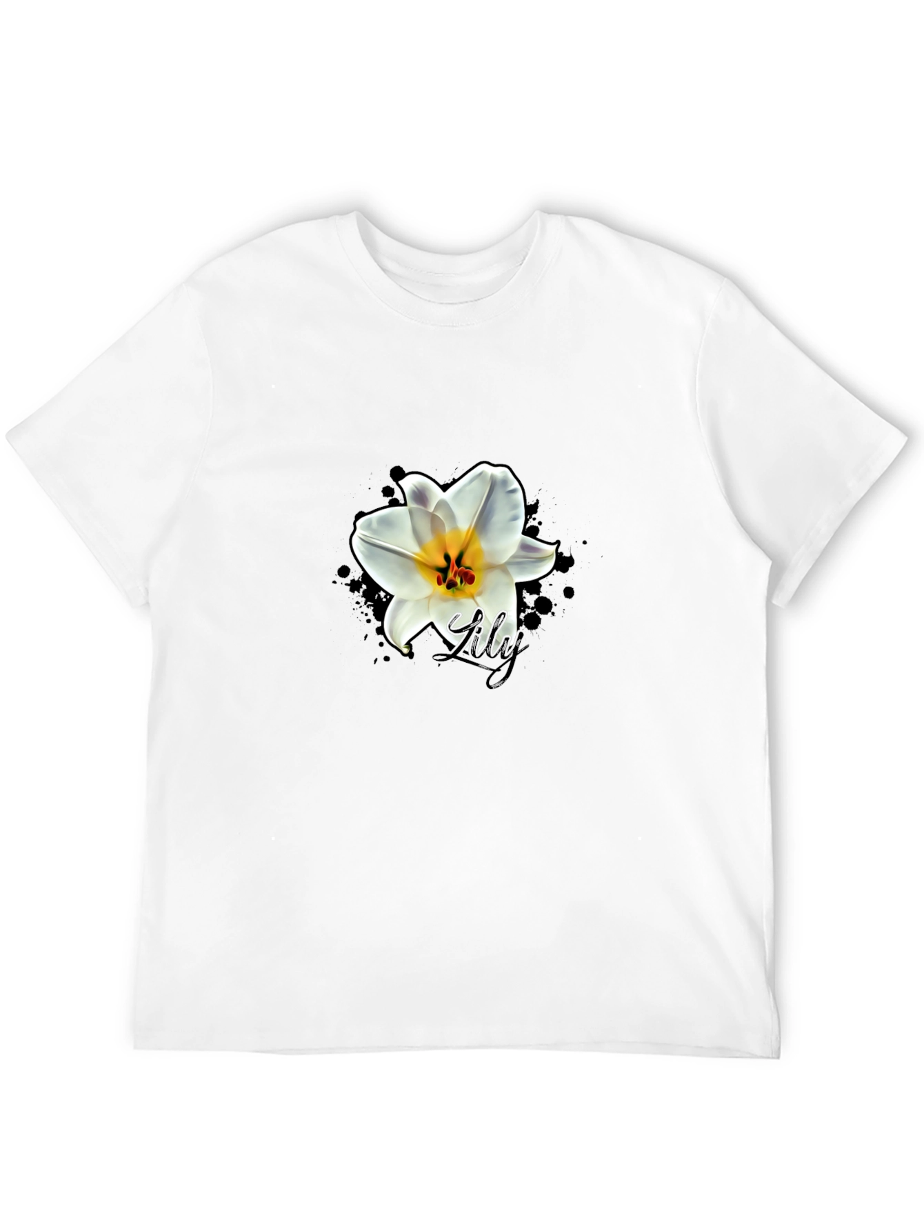 Black T-Shirt with Lily Graphic