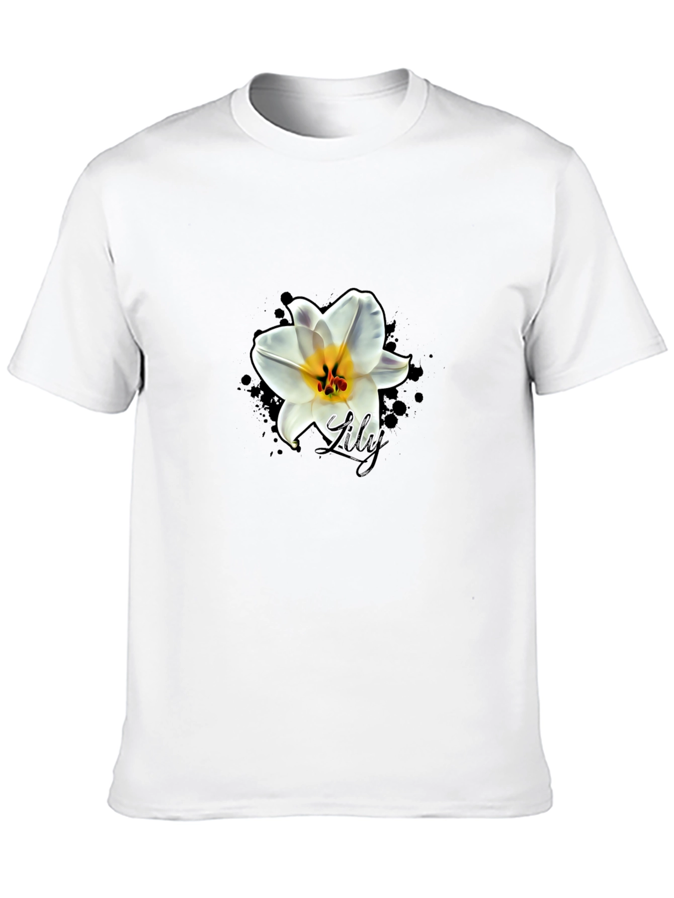 Black T-Shirt with Lily Graphic