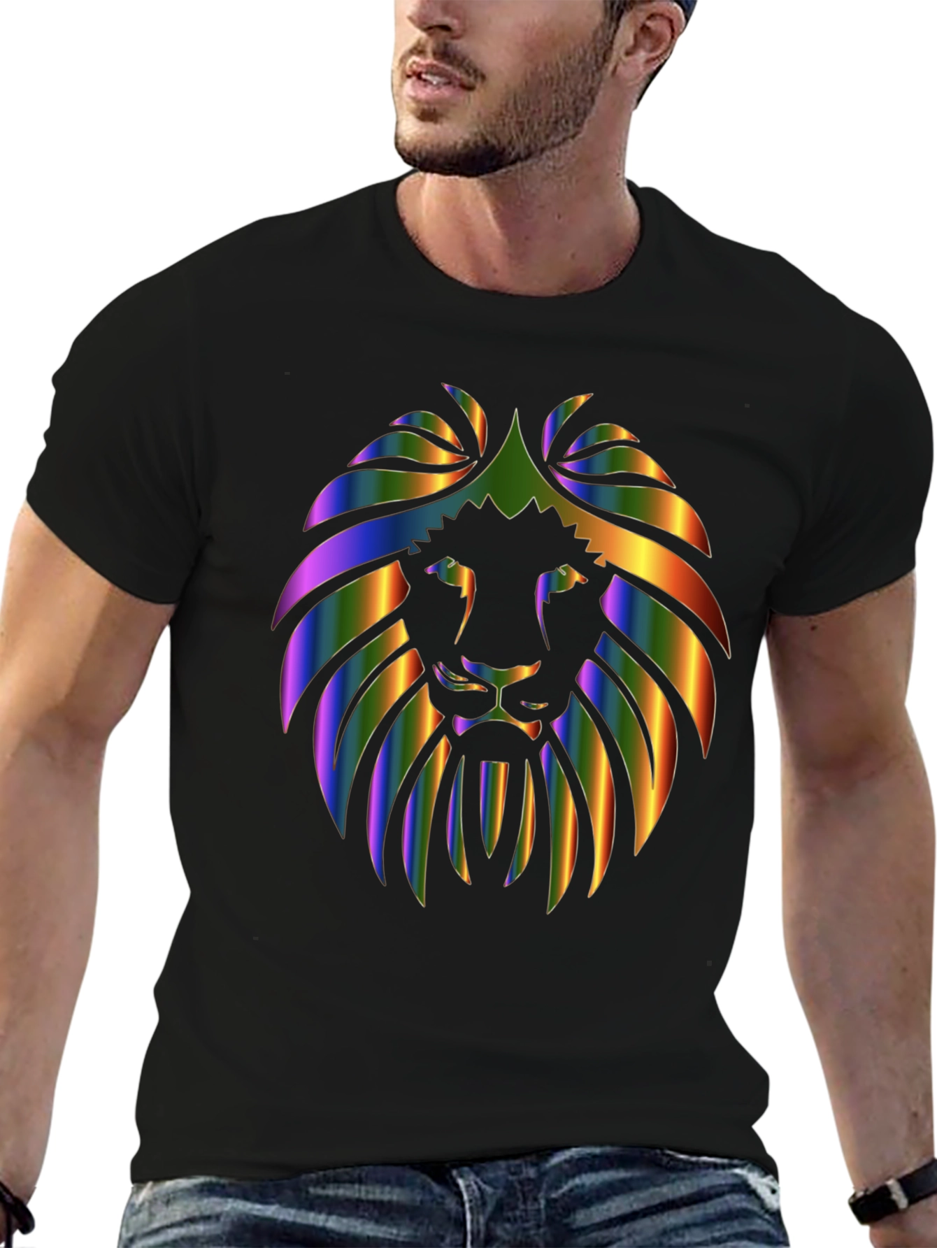 Rainbow Lion Graphic Black T-Shirt