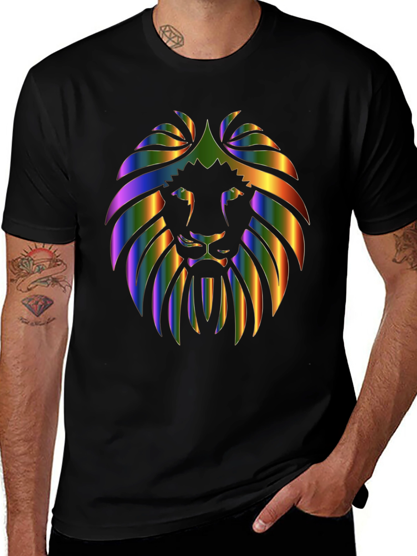 Rainbow Lion Graphic Black T-Shirt