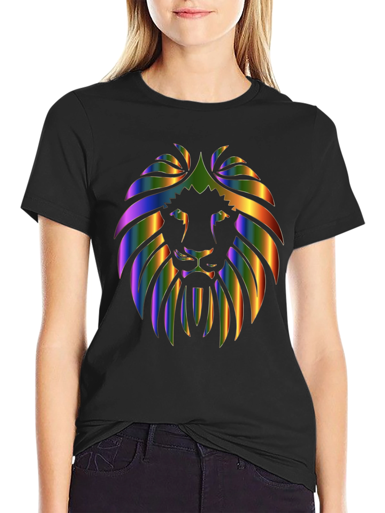 Rainbow Lion Graphic Black T-Shirt