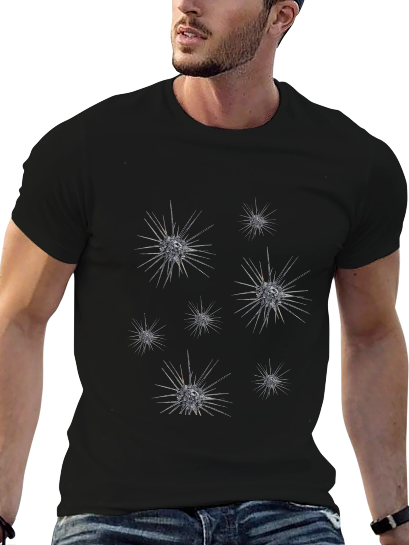 Spiky Celestial Orb Graphic Black T-Shirt