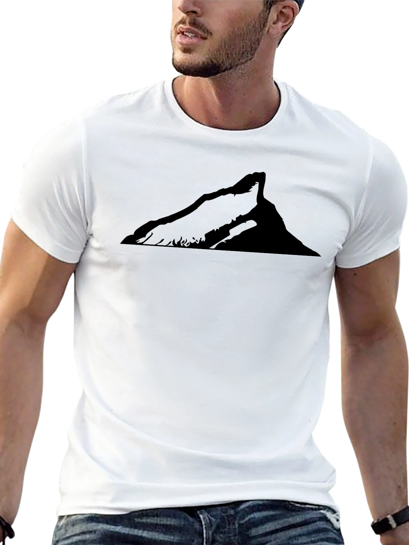 Mountain Silhouette Graphic Tee - Black Cotton Casual Shirt
